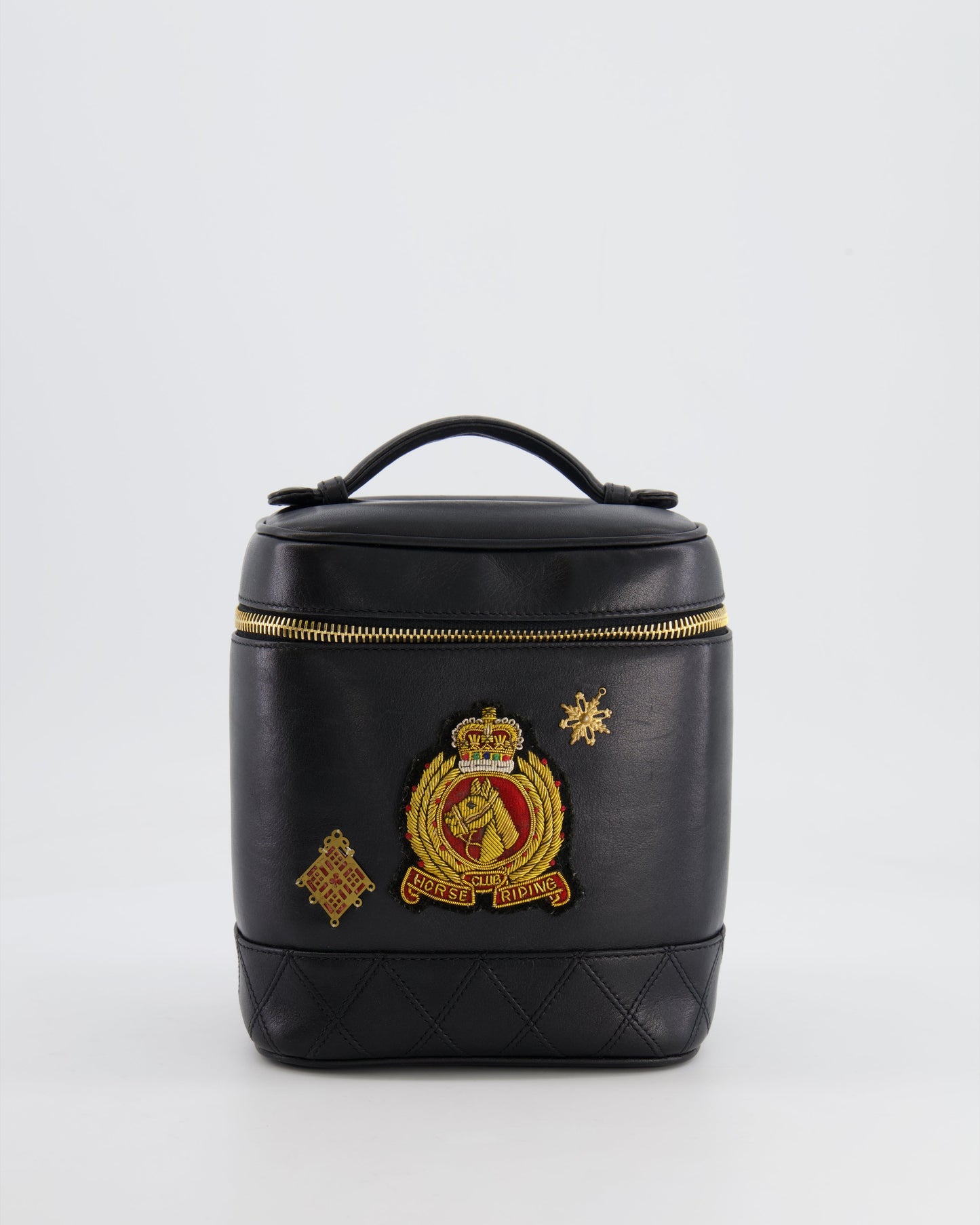 Chanel Black Lambskin Leather Embroidered Vanity Bag with 24K Gold Hardware