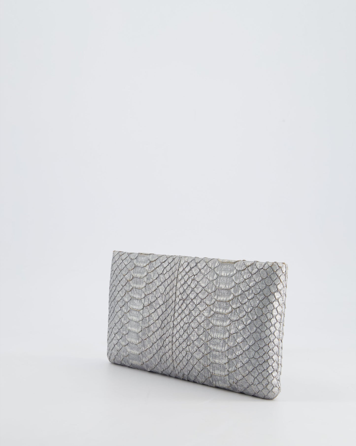 *RARE* Chanel Metallic Silver Bombay Clutch in Python Leather and Antique Gold Hardware with Embellished Crystals