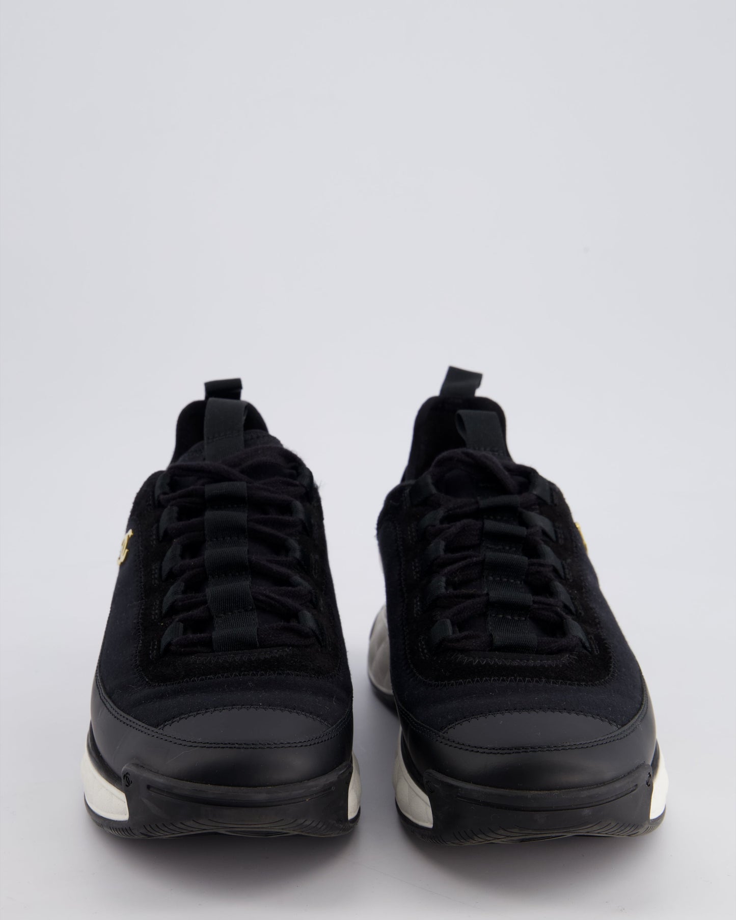 Chanel Black Fabric and Leather Trainers with White Soles and Gold CC Logo Size EU 38.5 Handbag