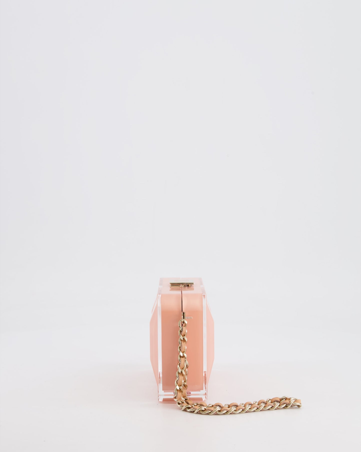 *COLLECTOR'S PIECE* Chanel Minaudi?®re Pink Plexiglass Clutch Bag With Champagne Hardware and Logo Detail