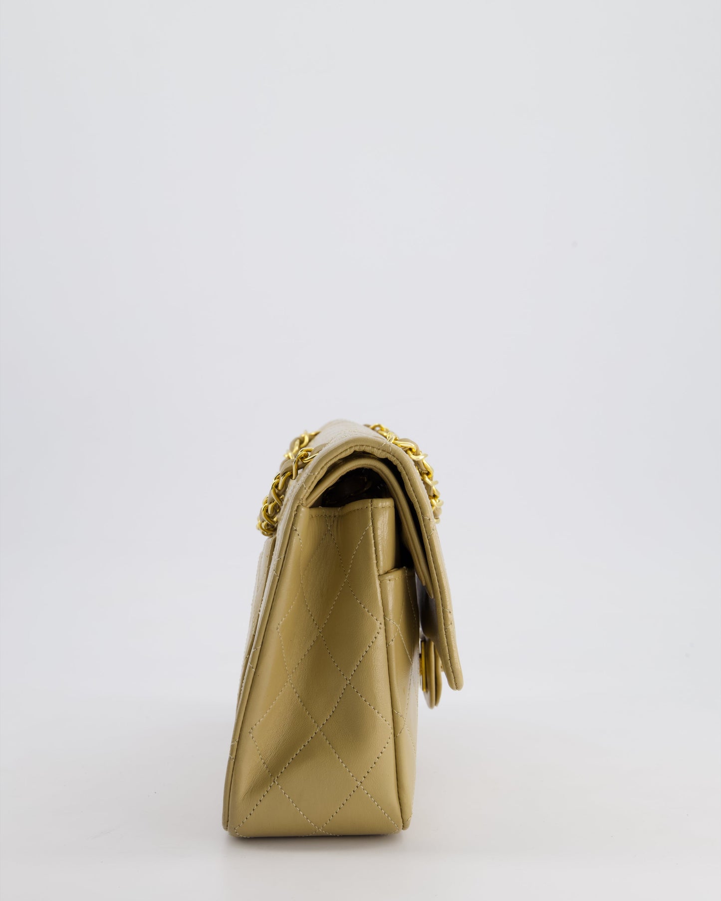 Chanel Beige Medium Double Flap Bag in Lambskin Leather with 24K Gold Hardware