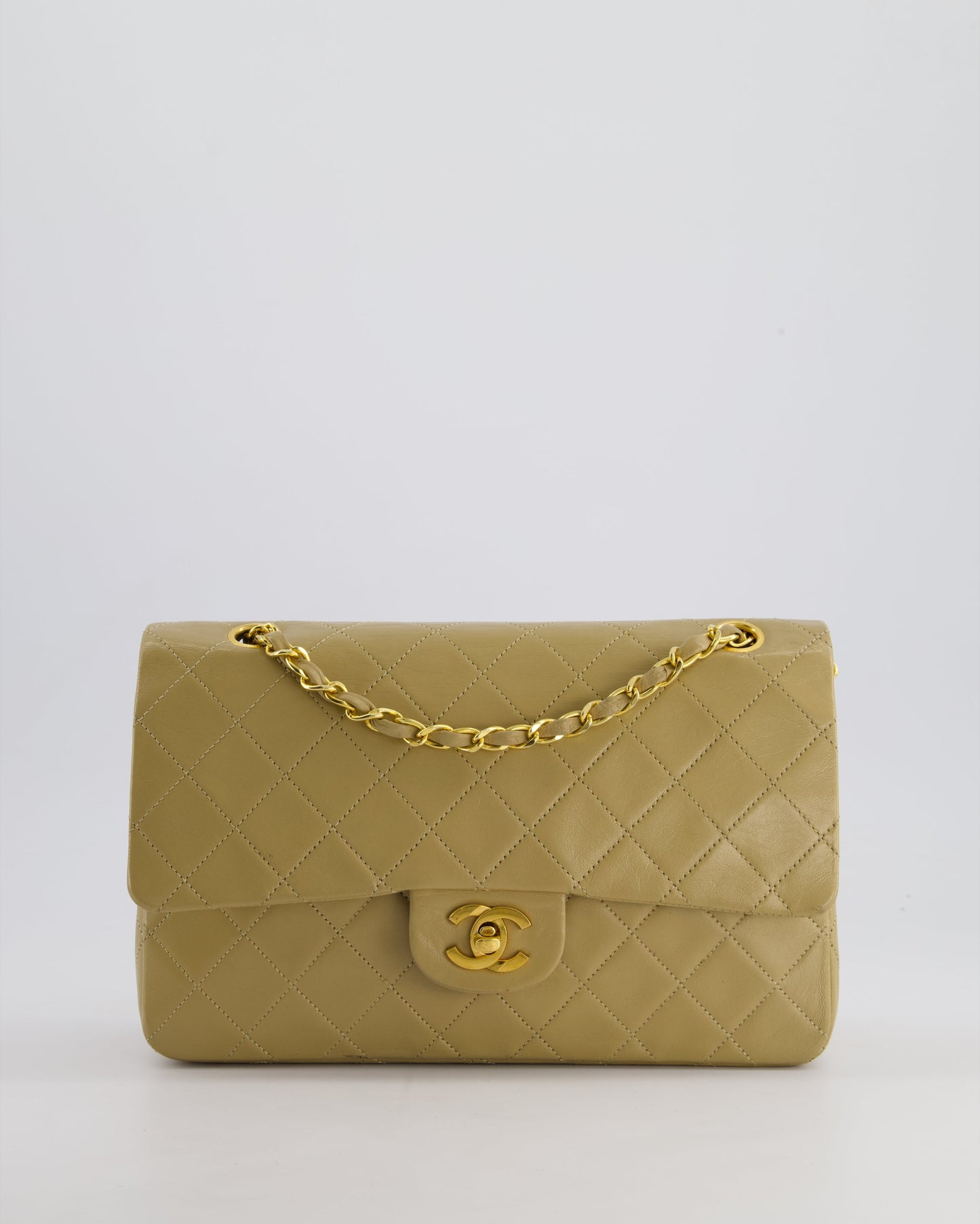 Chanel Beige Medium Double Flap Bag in Lambskin Leather with 24K Gold Hardware