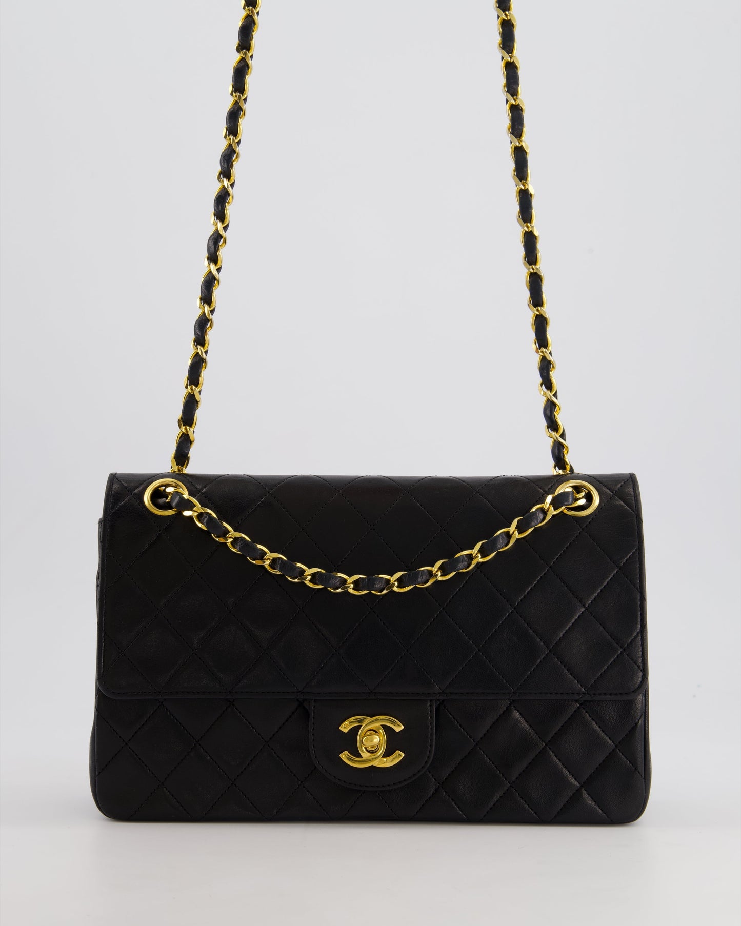 Chanel Black Medium Classic Double Flap Bag in Lambskin Leather with 24K Gold Hardware