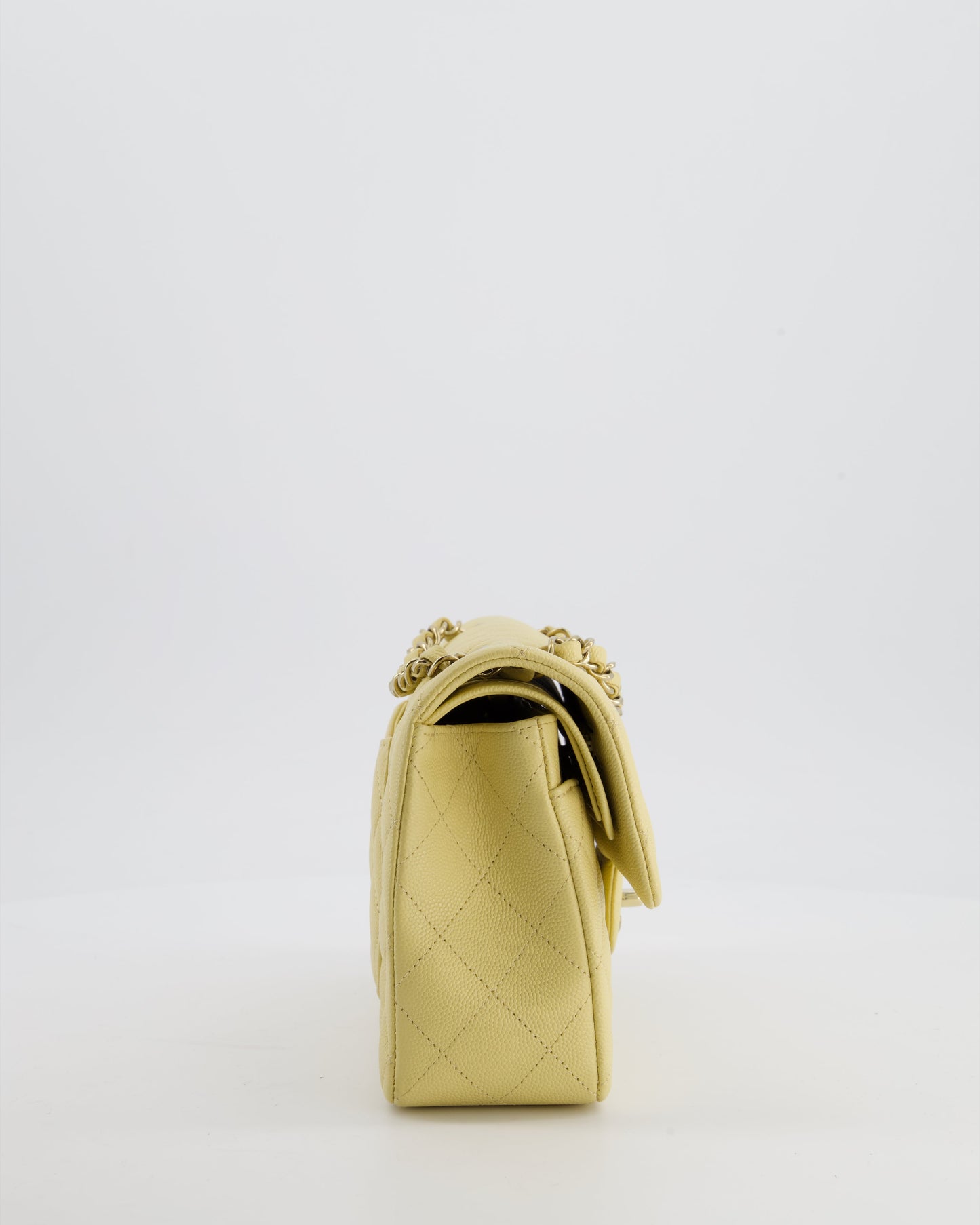 *RARE COLOUR* Chanel Small Classic Double Flap Bag in Butter Yellow Caviar Leather with Champagne Gold Hardware