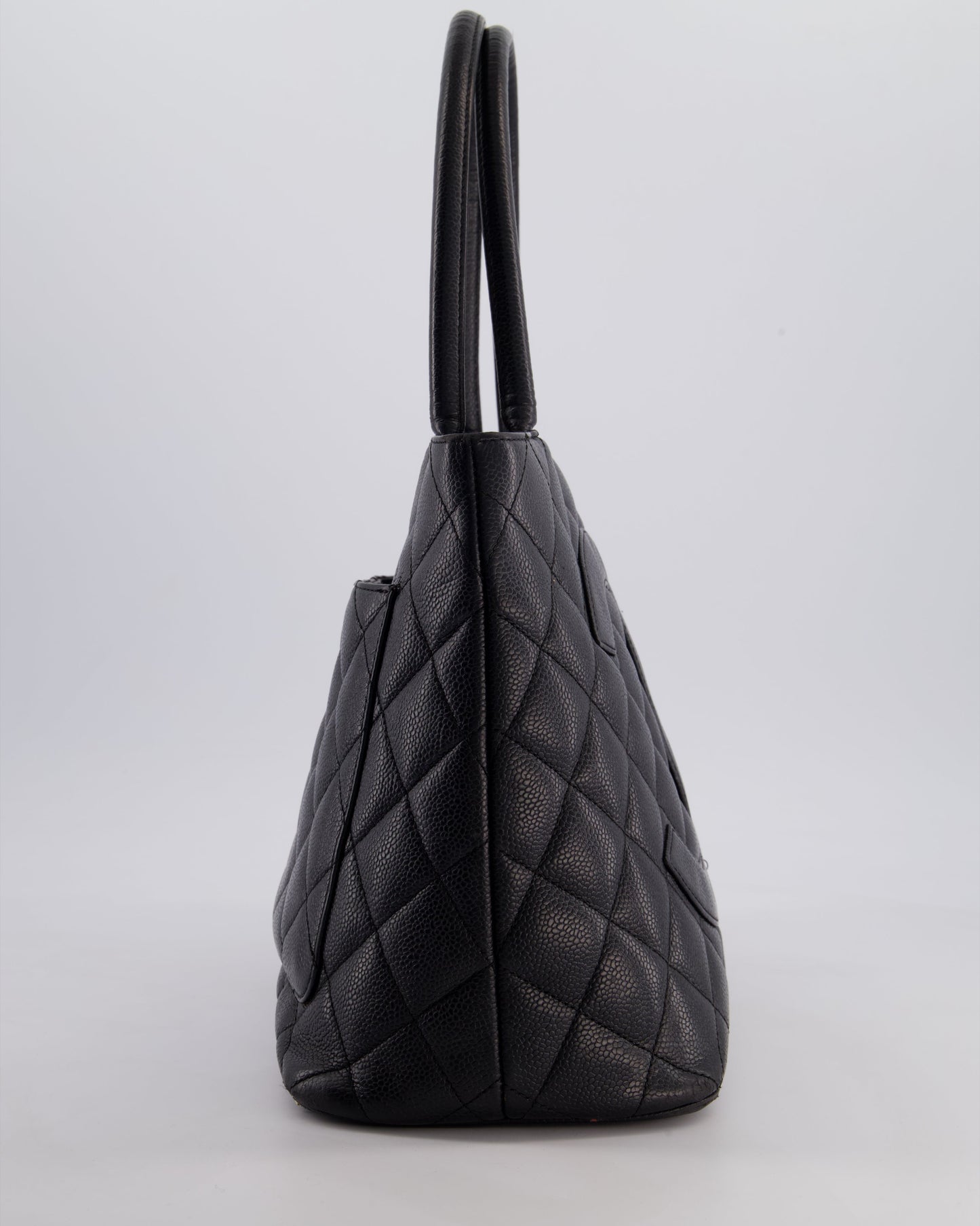 Chanel Black Medallion Tote in Black Quilted Caviar Leather with Gold Hardware