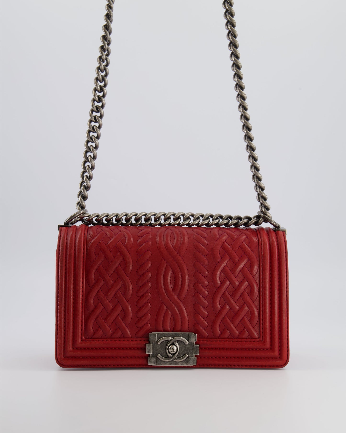 Chanel Limited Edition Red Medium -Edinburgh Celtic Boy Bag with Embossed Leather and Ruthenium Hardware