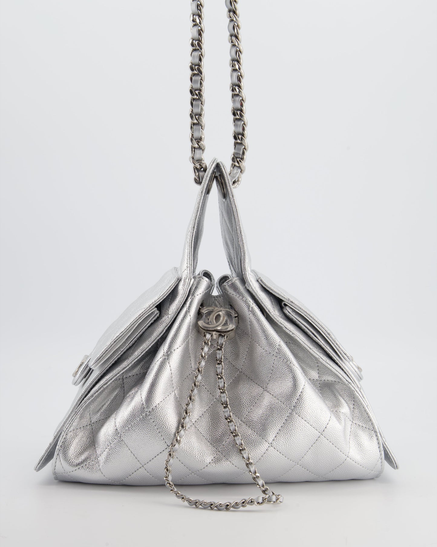 *RARE* Chanel Silver Caviar Leather Small 25 Handbag with Silver Hardware