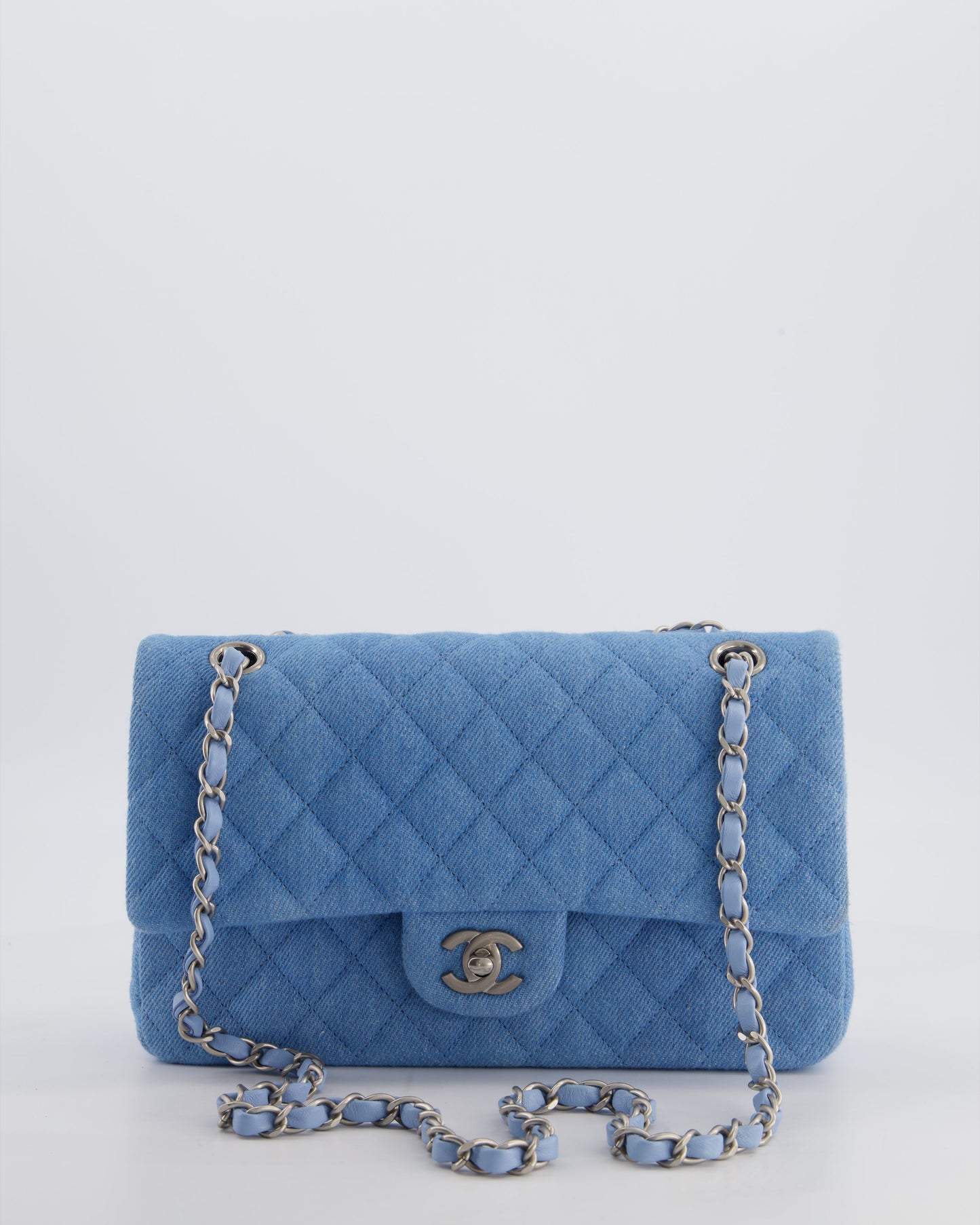 Chanel 25C Medium Double Flap Bag in Light Blue with Brushed Silver Hardware