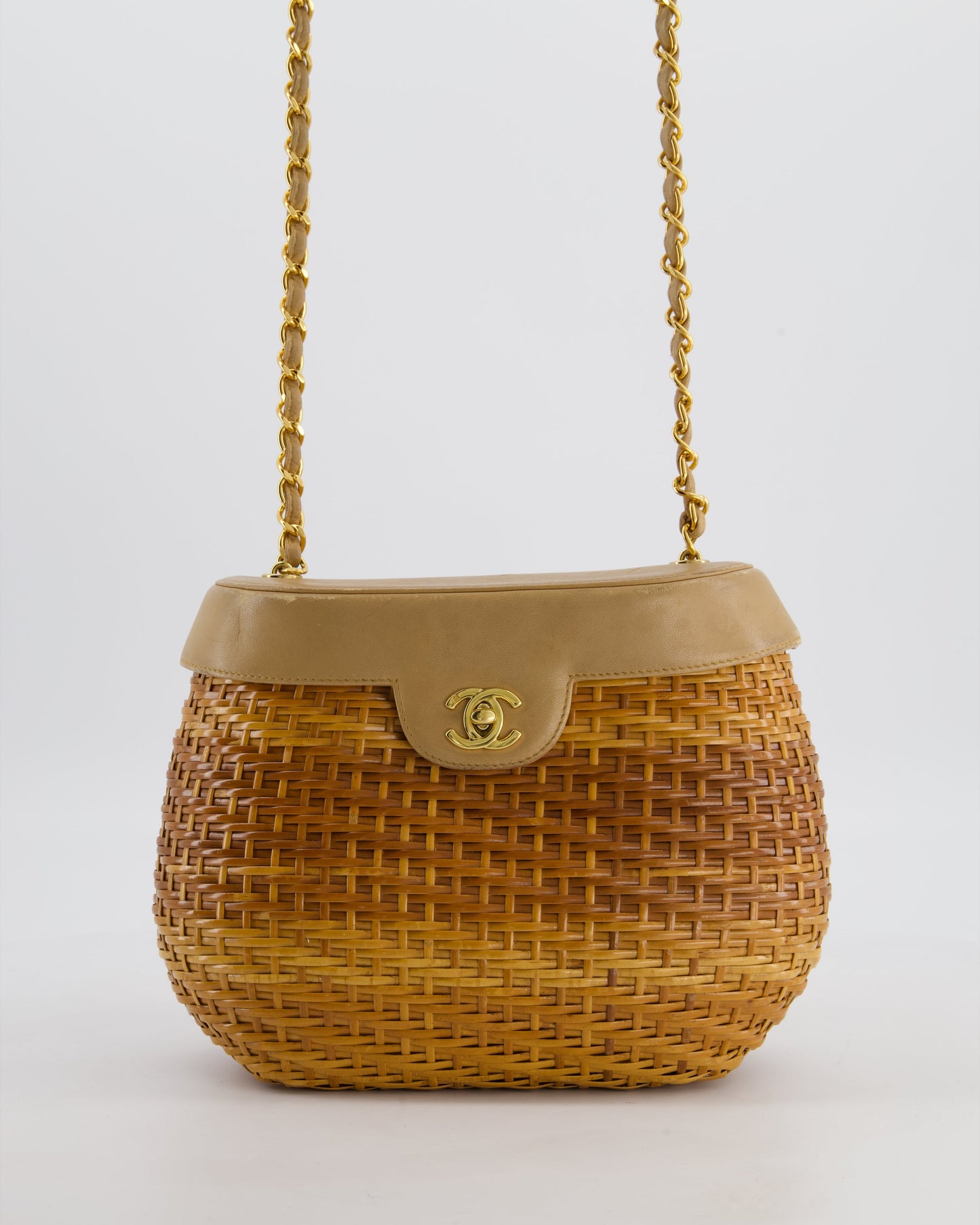 *RARE & FIRE PRICE* Chanel Beige Wicker Basket Bag with 24K Gold Hardware