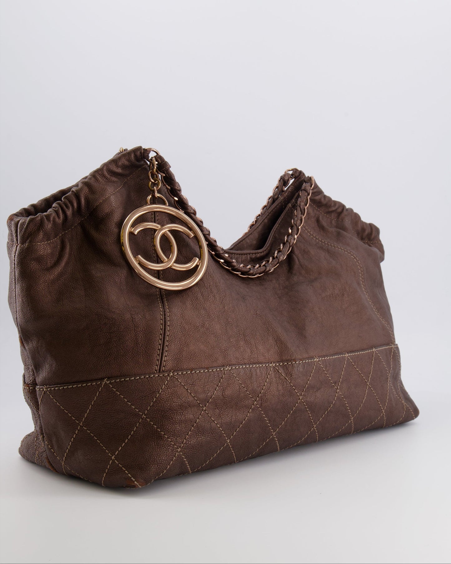 Chanel Bronze Calfskin Quilted Coco Cabas Tote Bag with Rose Gold CC Logo