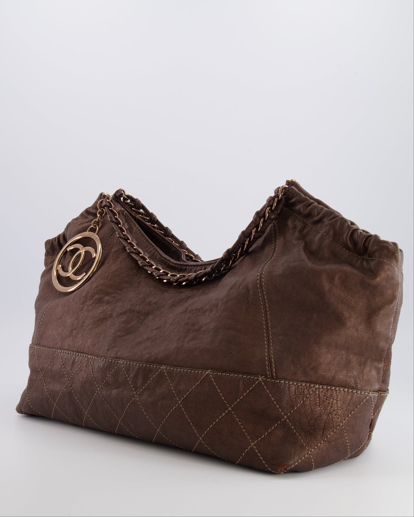 Chanel Bronze Calfskin Quilted Coco Cabas Tote Bag with Rose Gold CC Logo