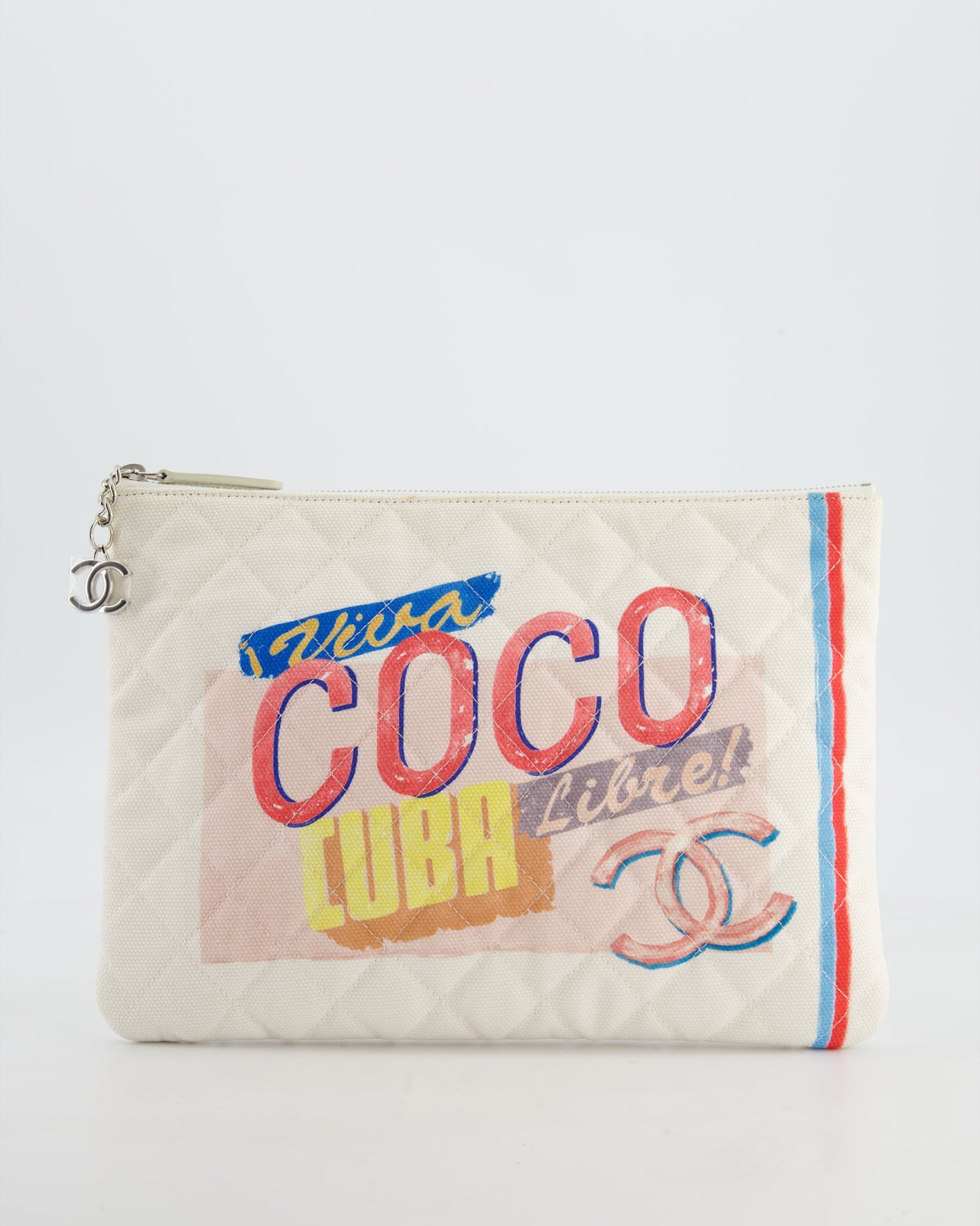Chanel SS17 Coco Cuba White Pouch in Canvas with CC Logo Clutch