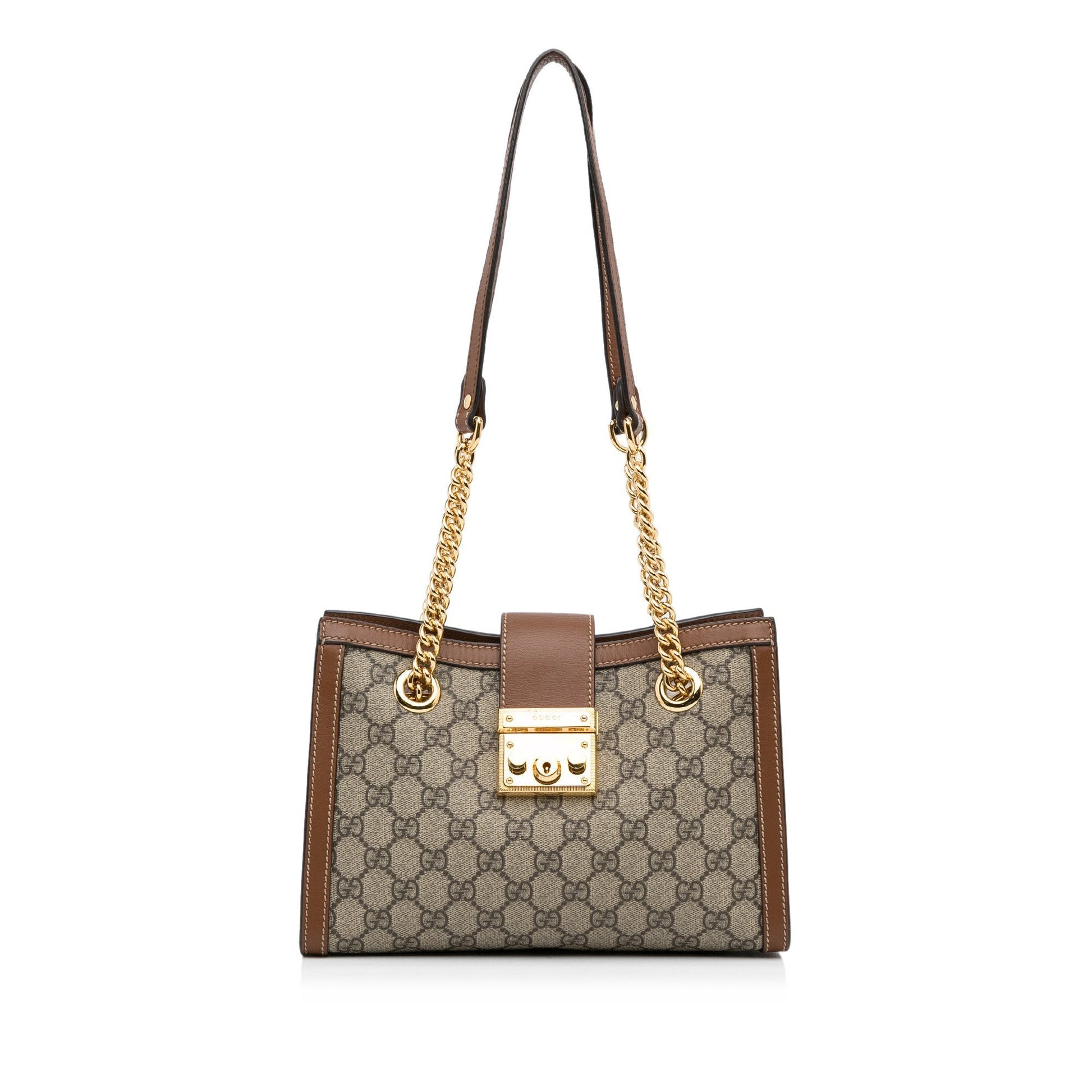 Gucci GG Supreme Brown Leather Chain Tote Style 2