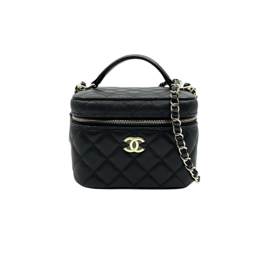 Chanel Top Handle Vanity Case With Chain Caviar Black LGHW