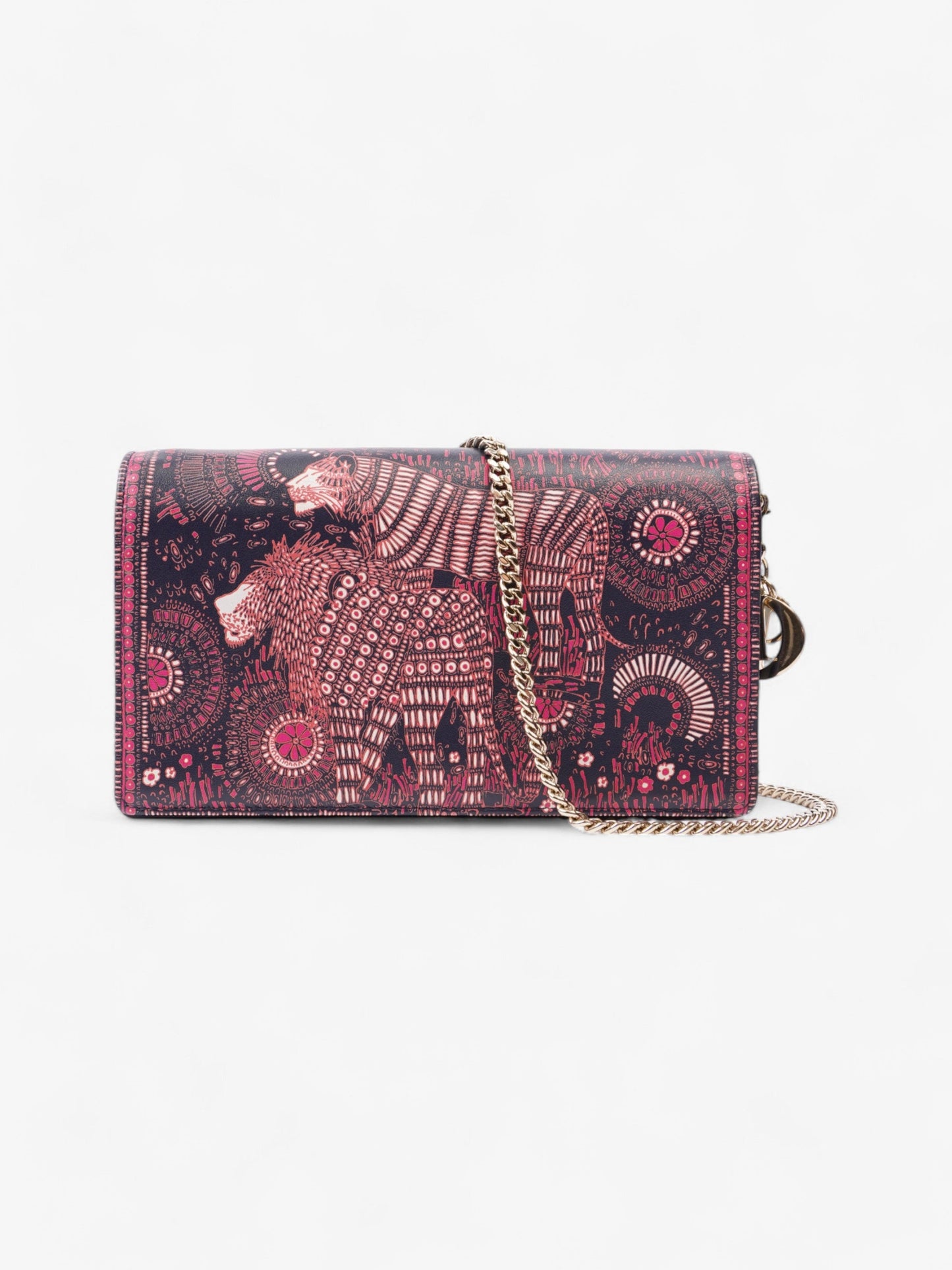 Christian Dior Animal Print Wallet on Chain Pink / Navy Blue Calfskin Leather
