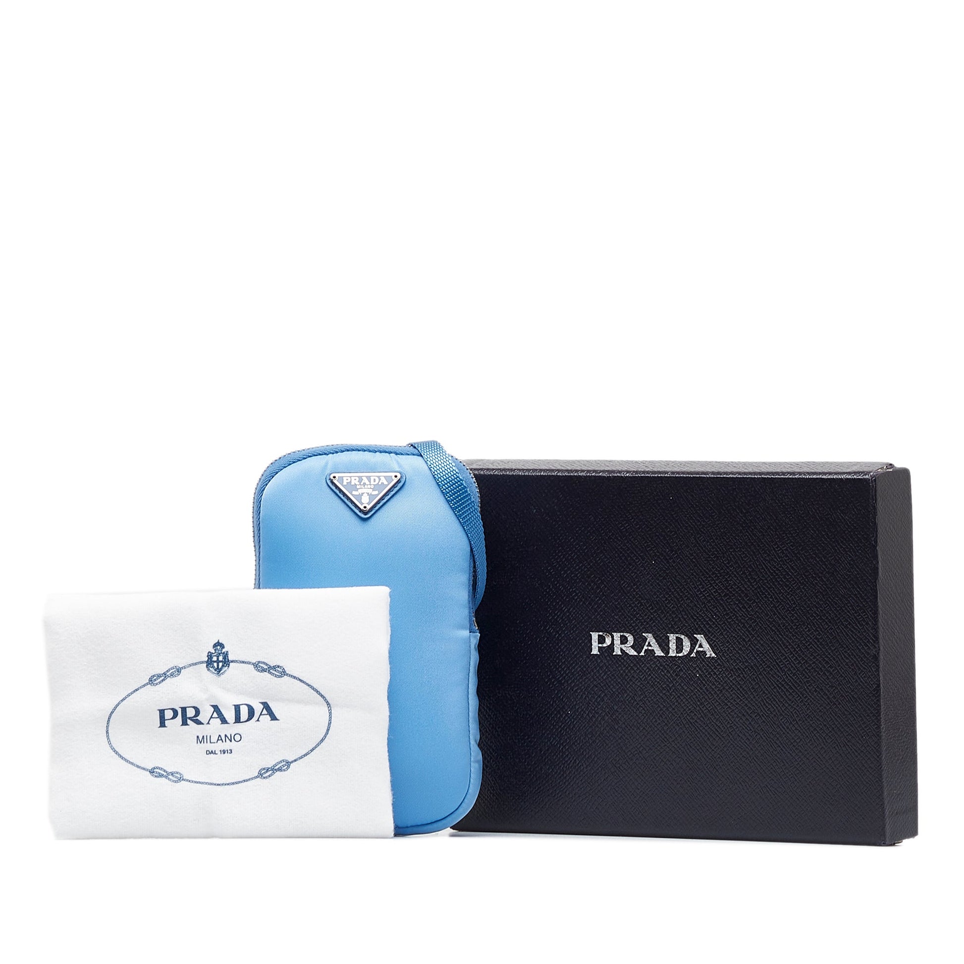 Prada Tessuto Phone Holder Blue Nylon Canvas Luxury Handbag