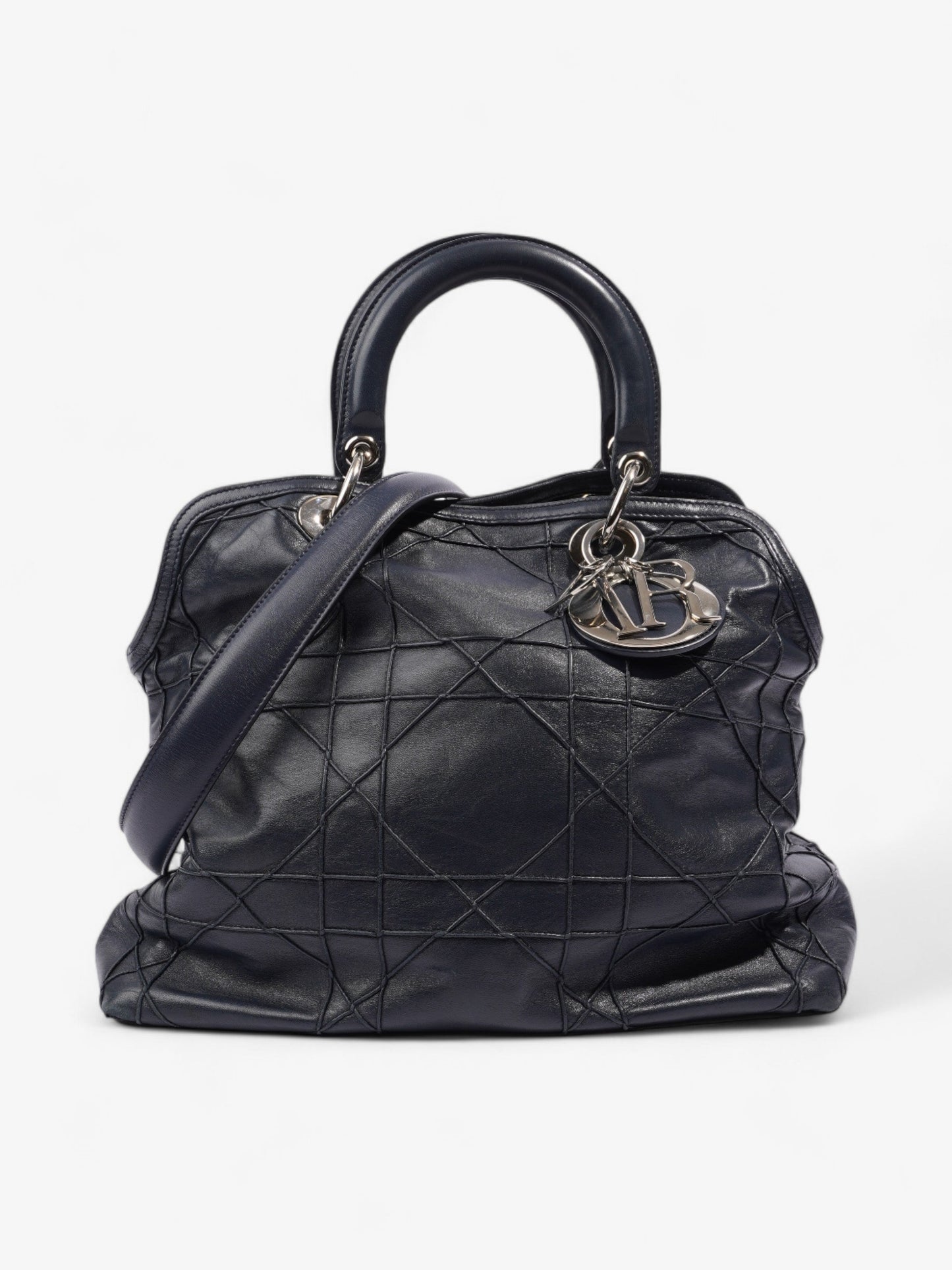 Christian Dior Granville Bag Navy Blue Leather Medium