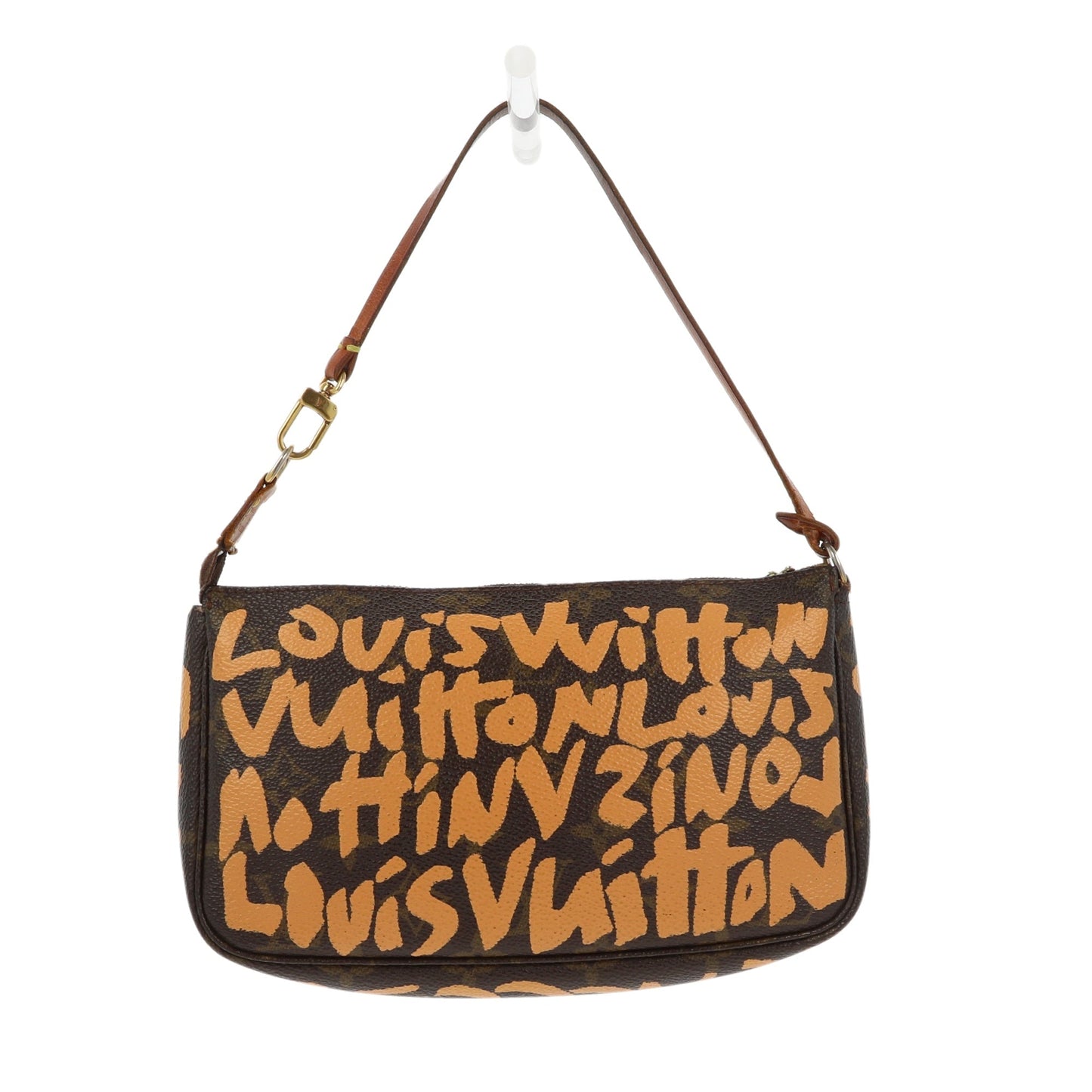 LOUIS VUITTON X Stephen Spro Limited Edition Graffiti Pochette Accessorie bag in brown canvas