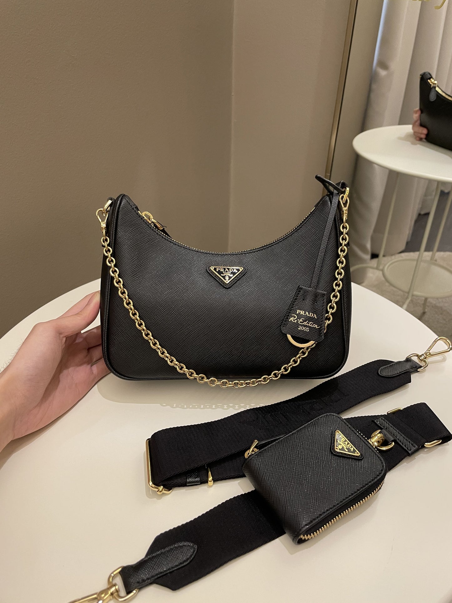 Prada Re-Edition Saffiano Bag Black Saffiano Leather