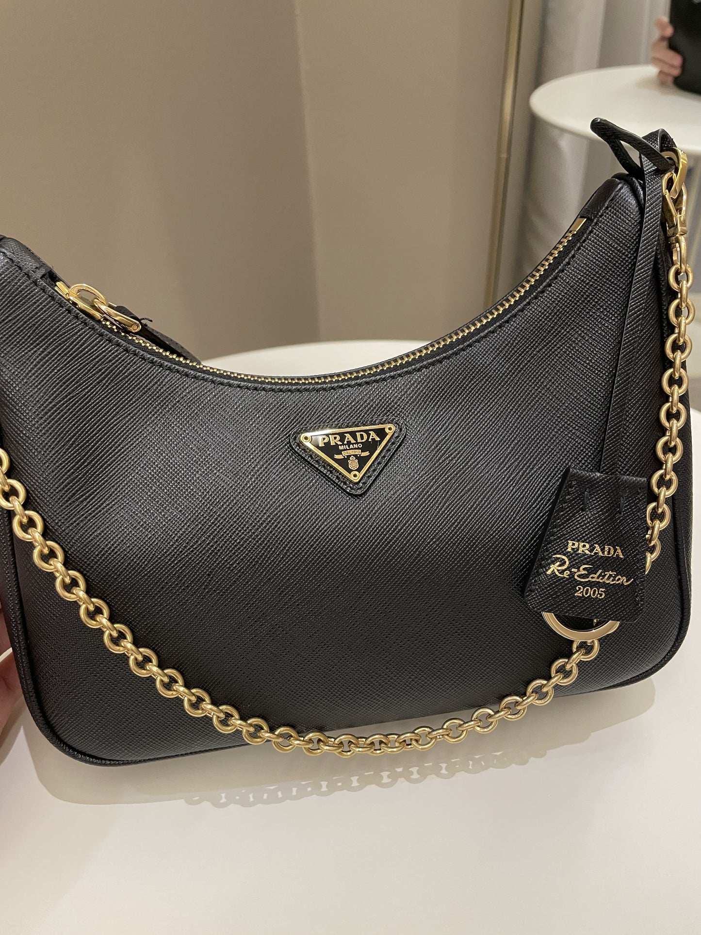 Prada Re-Edition Saffiano Bag Black Saffiano Leather