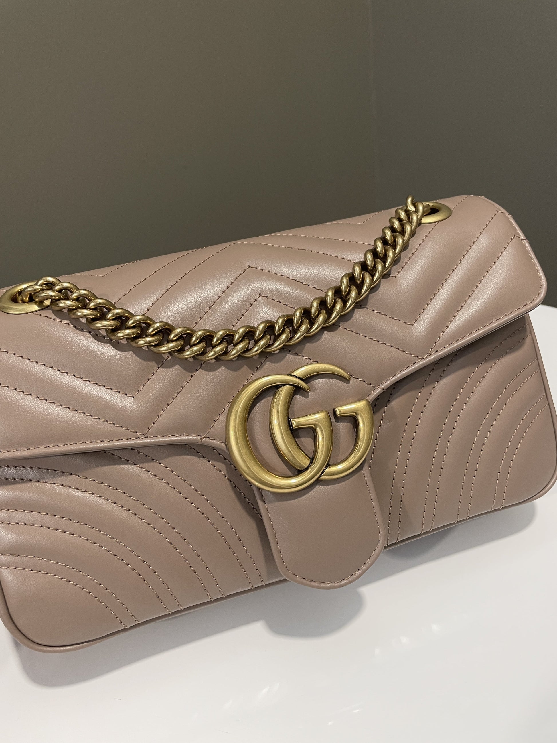 Gucci GG Marmont Beige Chain Handbag