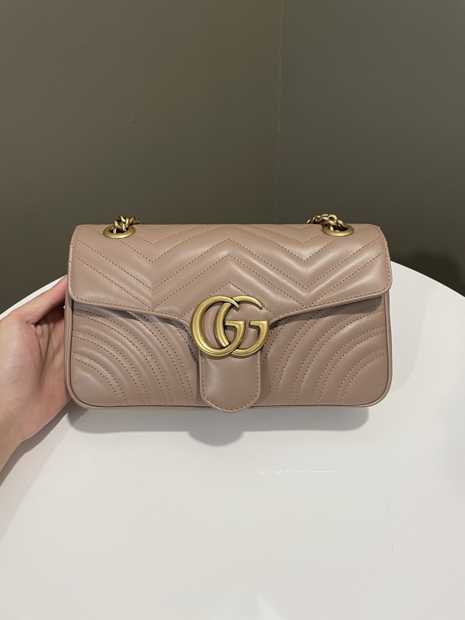 Gucci GG Marmont Beige Chain Handbag