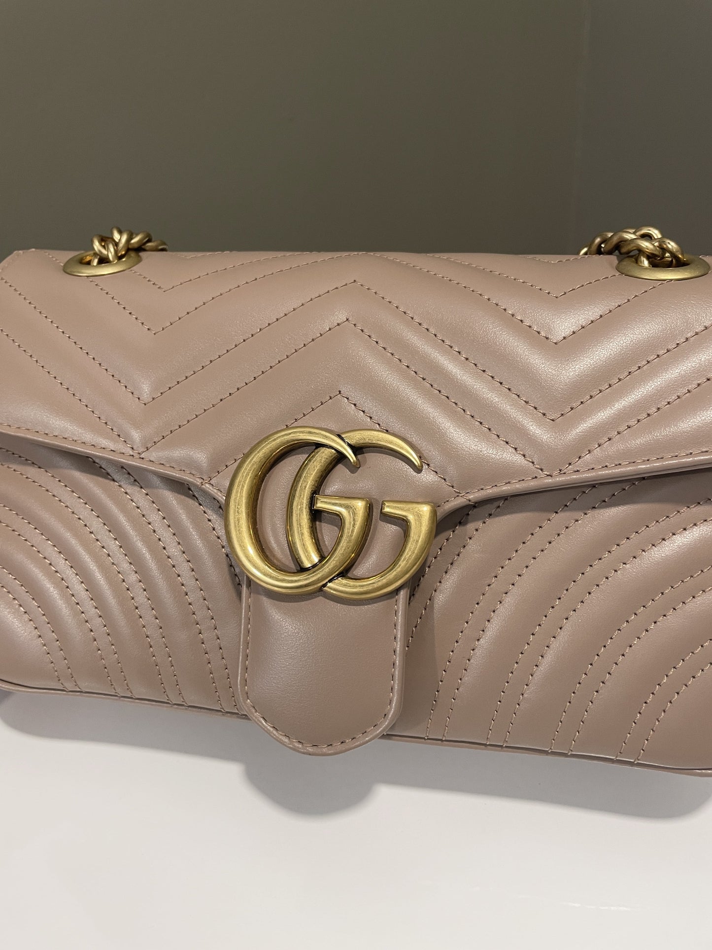 Gucci GG Marmont Beige Chain Handbag