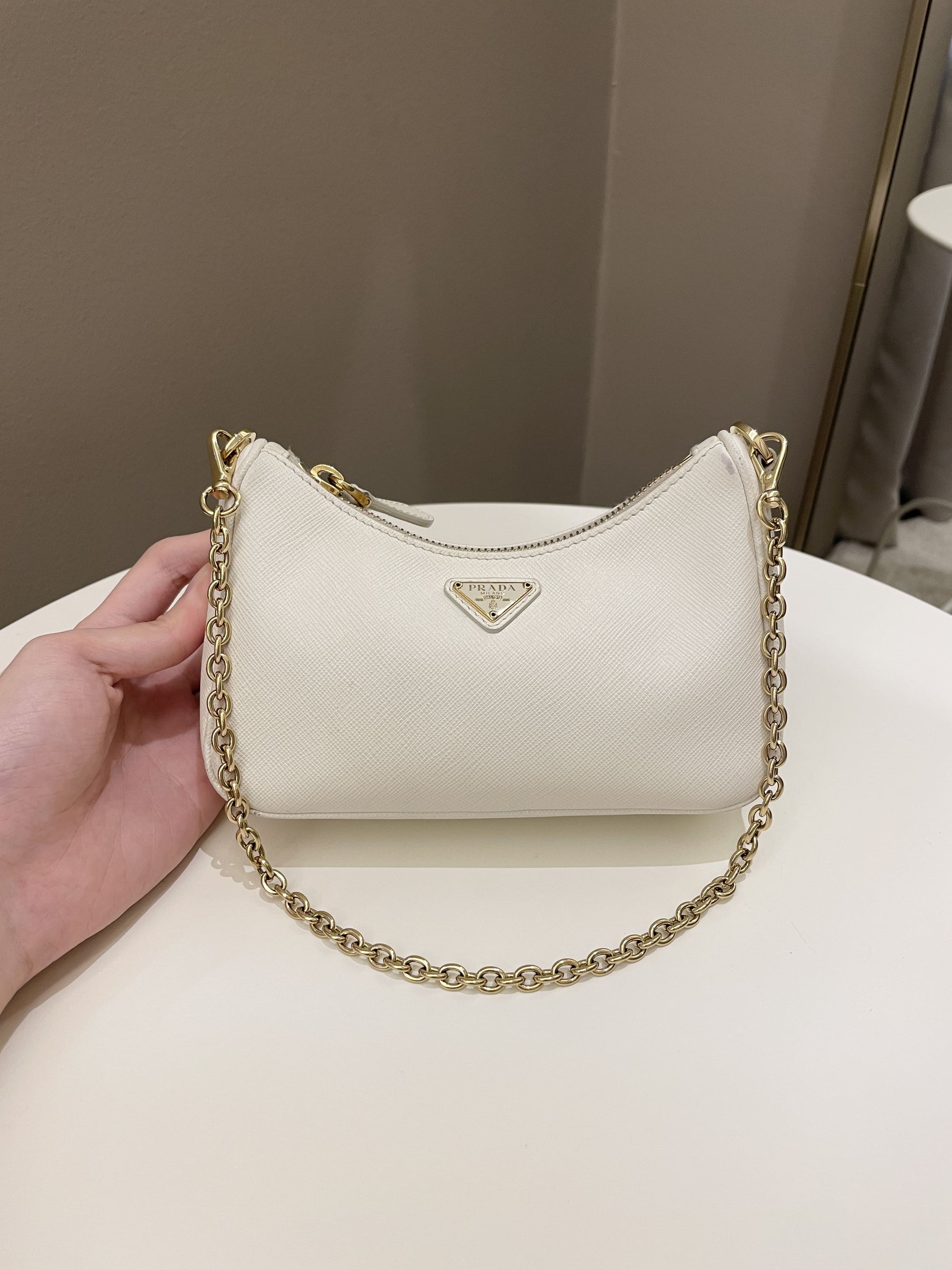 Prada Re-Edition Shoulder Bag Saffiano Leather White