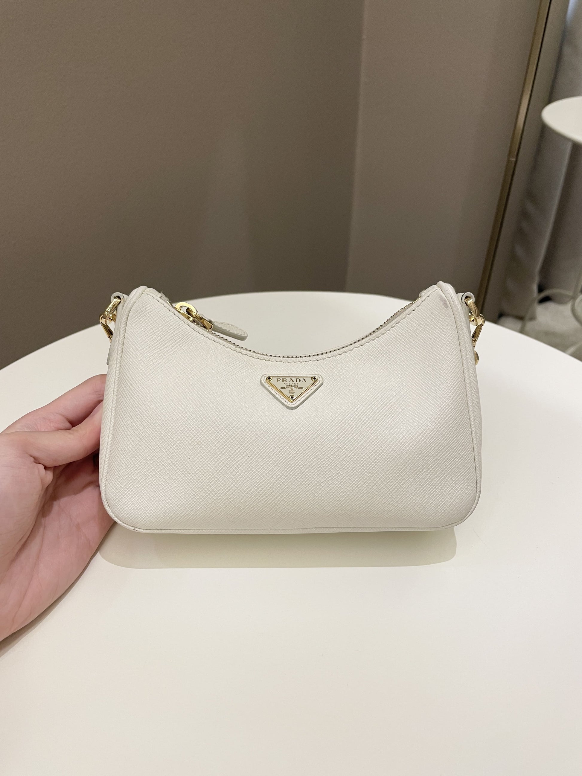 Prada Re-Edition Shoulder Bag Saffiano Leather White