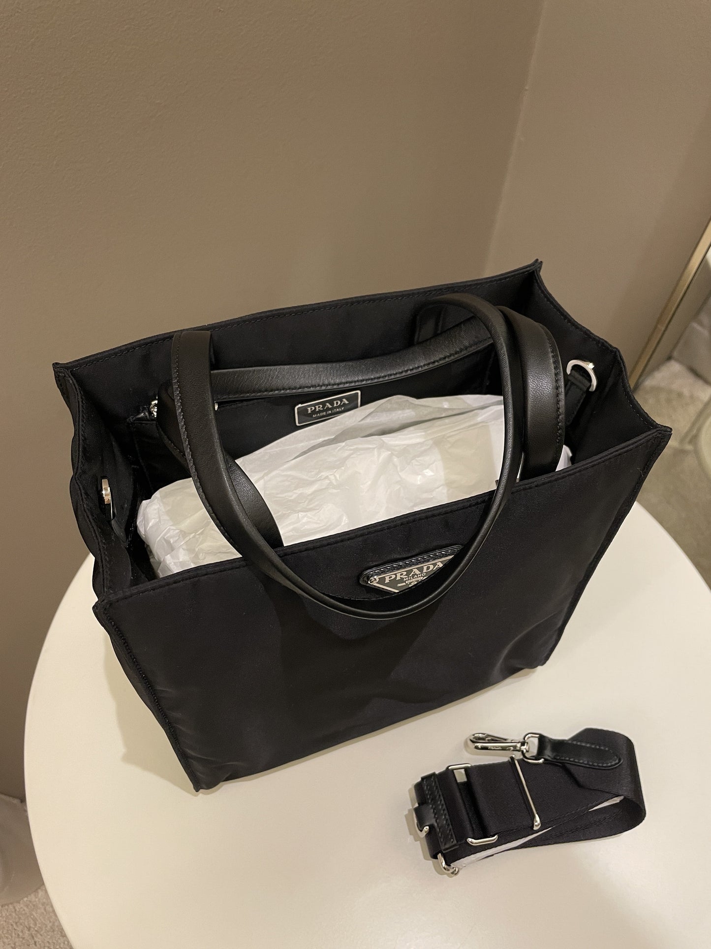 Prada Padded Two Way Shopper Tote Black Nylon