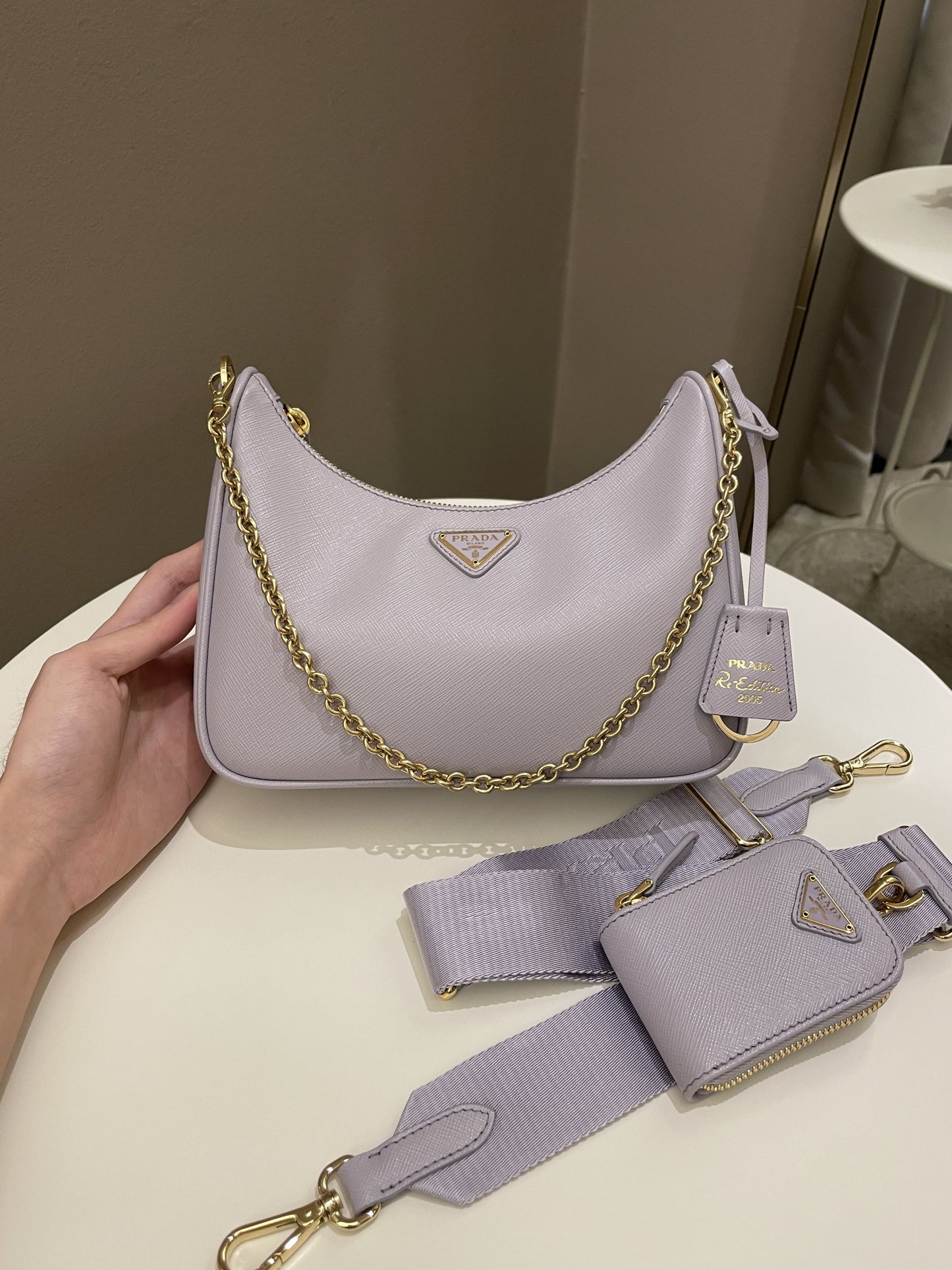 Prada Re-Edition Saffiano Bag Lilac Saffiano Leather