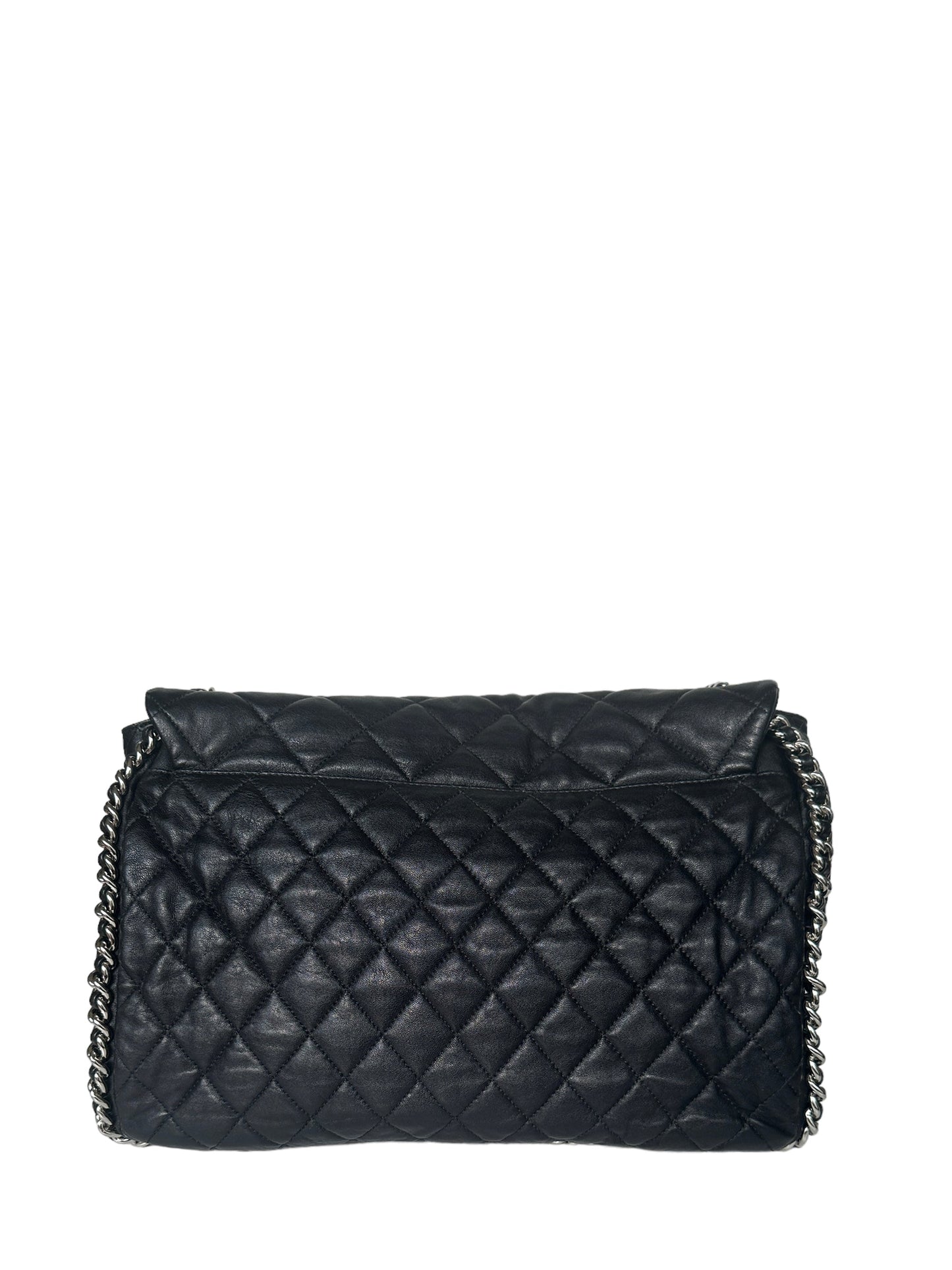 Chanel Black Washed Lambskin Quilted Maxi Chain Around Flap Bag