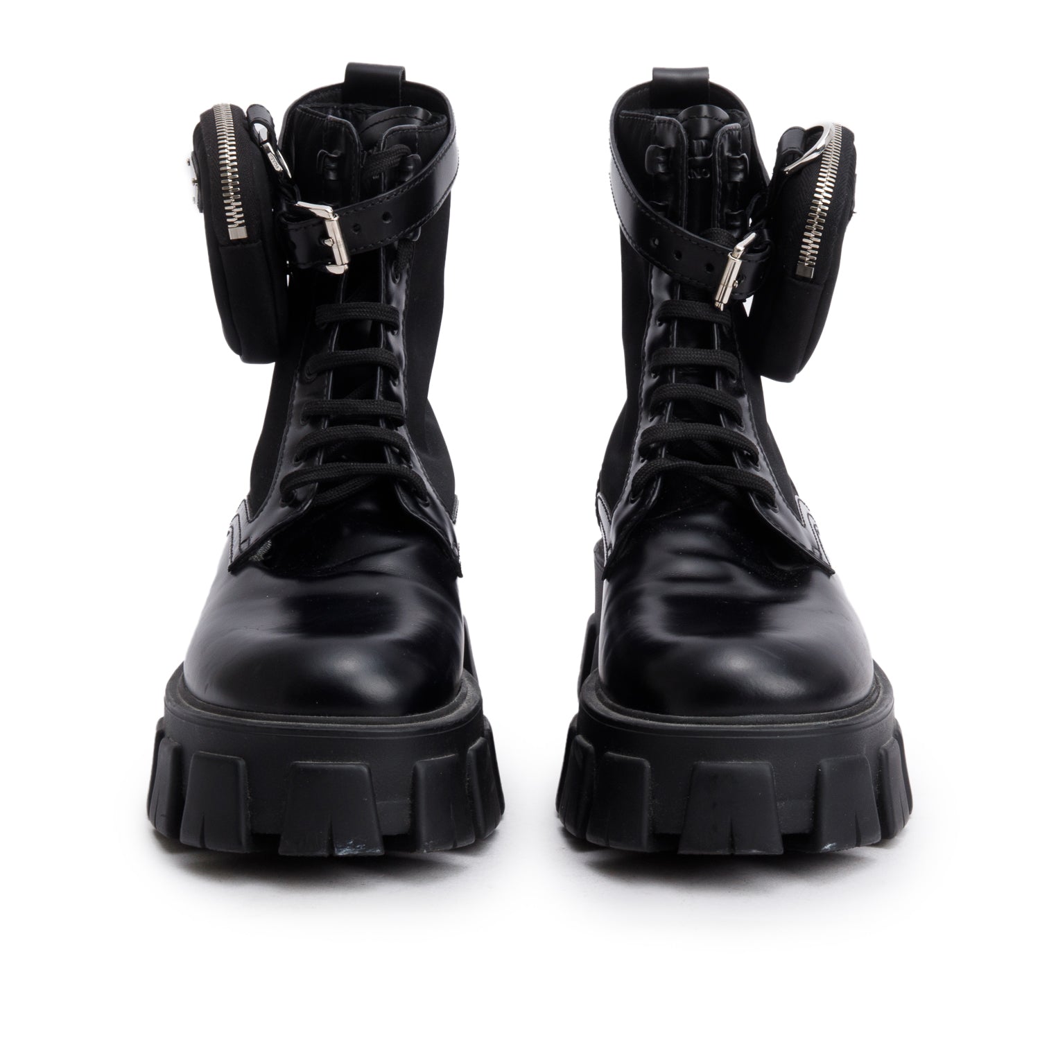 Prada Black Monolith Leather and Re-Nylon Boots with Pouch, Men’s Size 40.5