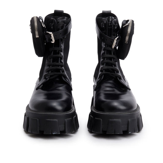 Prada Black Monolith Leather and Re-Nylon Boots with Pouch, Men’s Size 40.5
