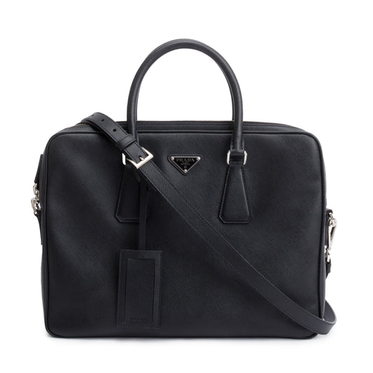Prada 2021 Black Saffiano Travel Briefcase
