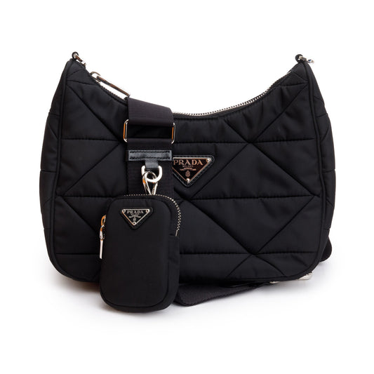 Prada 2022 Black Padded Re-Nylon Shoulder Bag