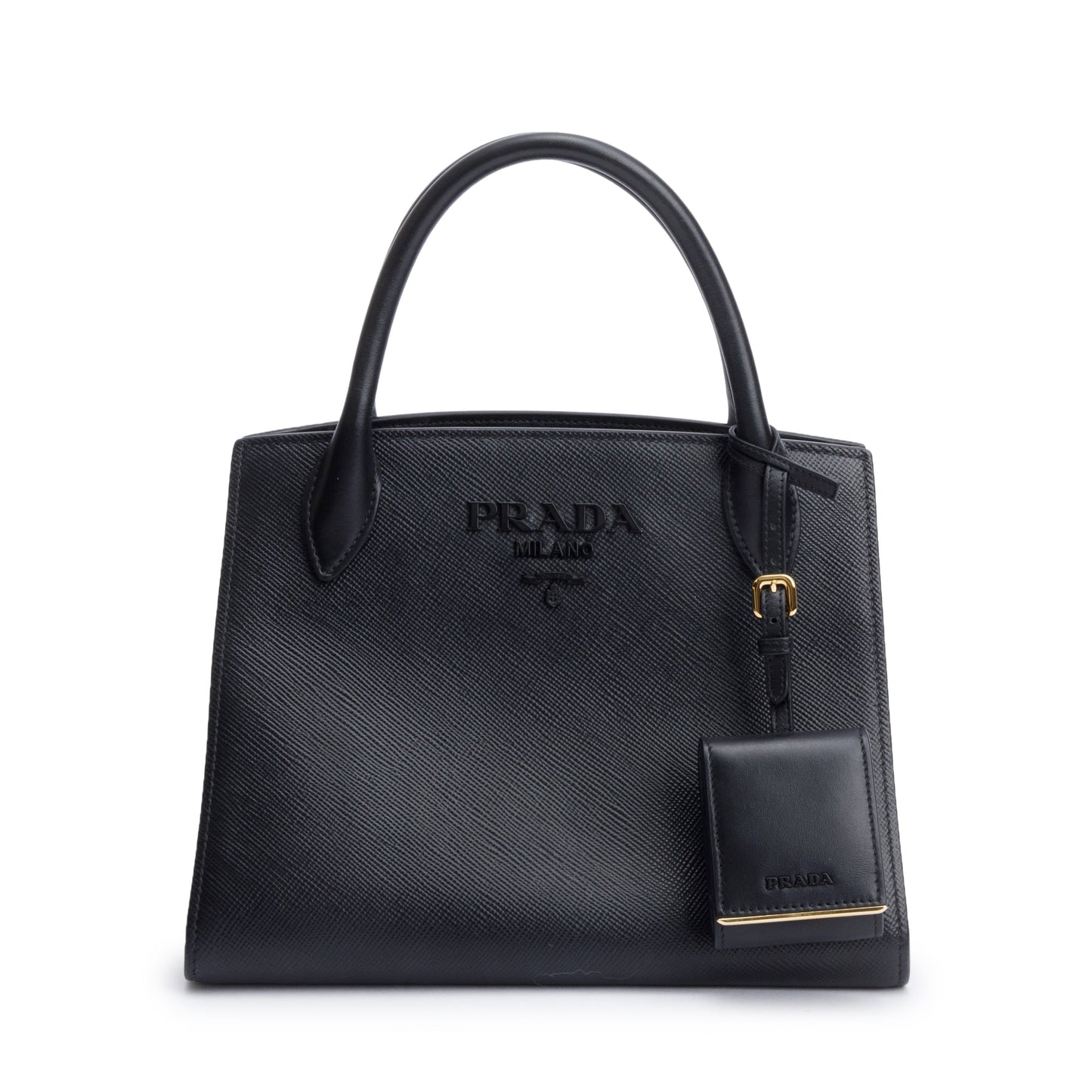 Prada 2022 Black Saffiano Cuir Small Monochrome Top Handle Tote