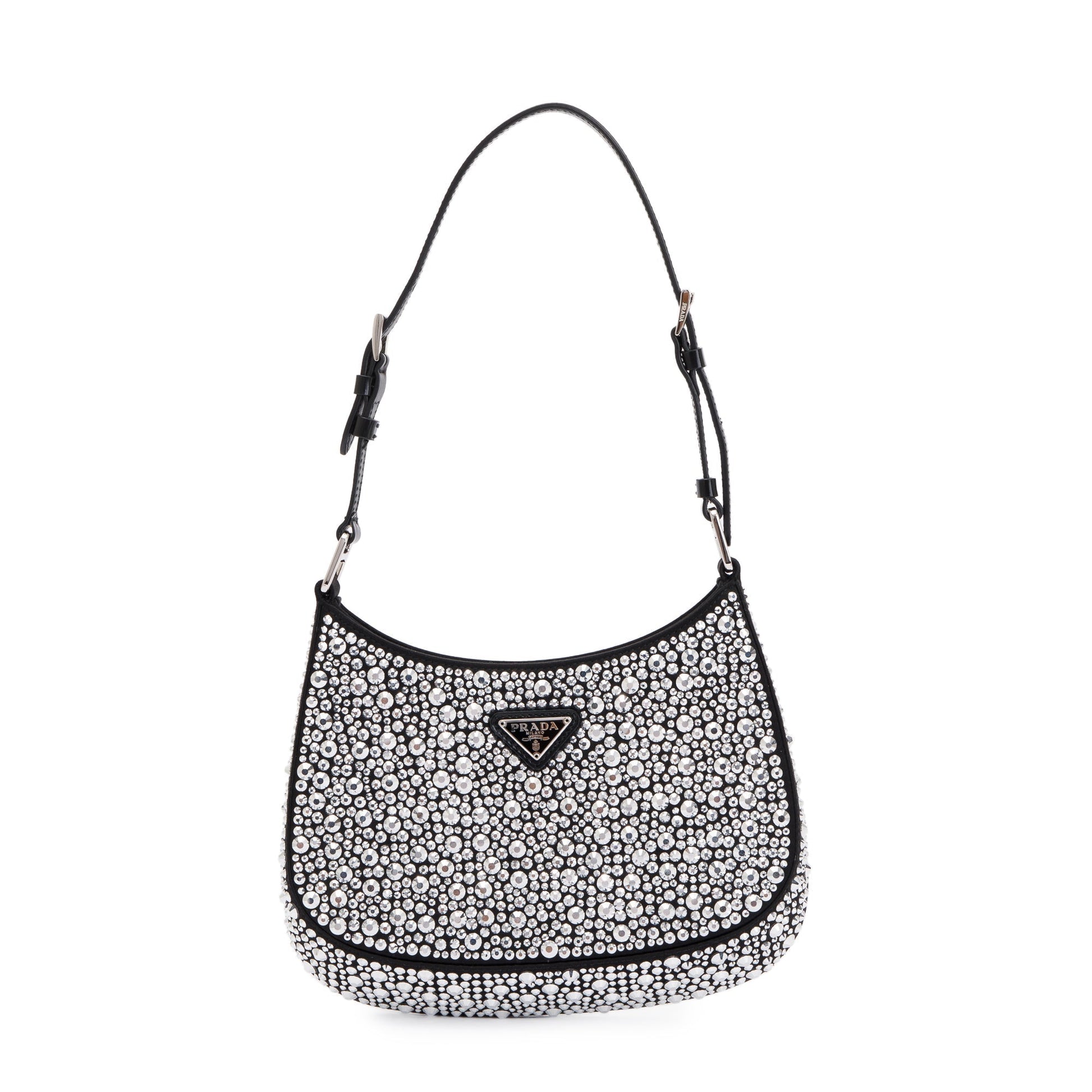 Prada 2022 Black Satin Crystal Cleo Shoulder Bag