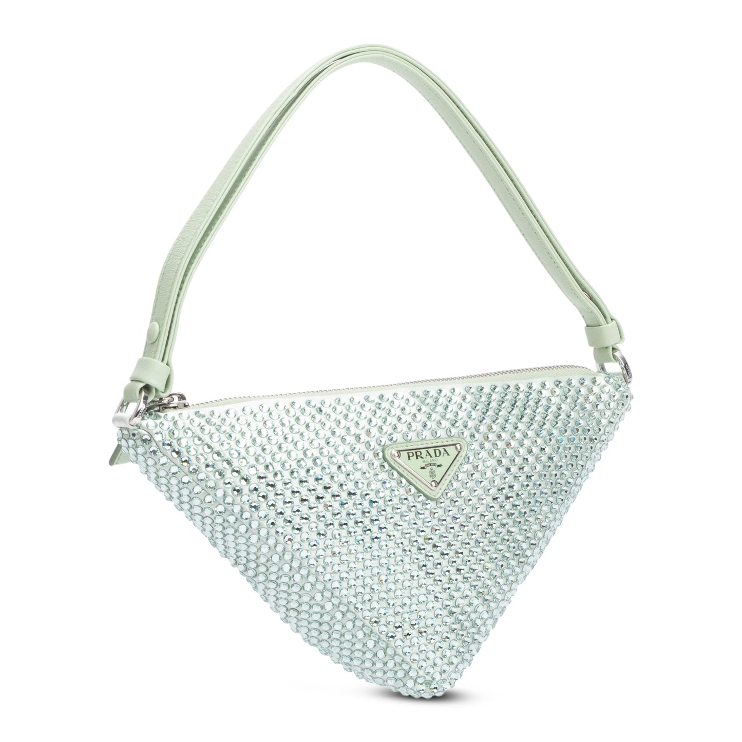 Prada 2022 Green Satin Crystal Enamel Triangle Bag