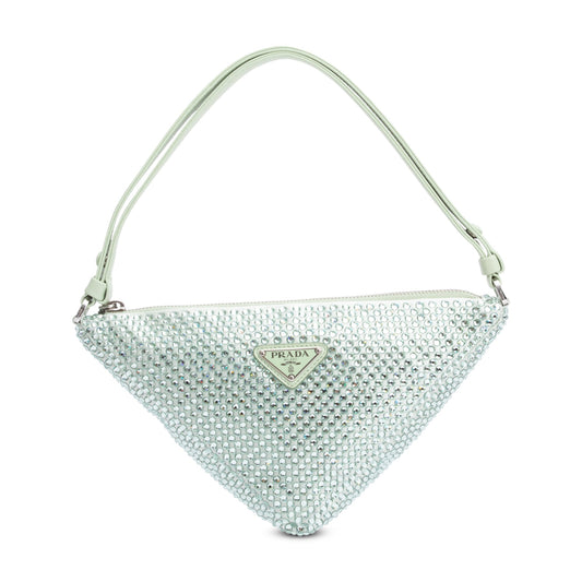 Prada 2022 Green Satin Crystal Enamel Triangle Bag