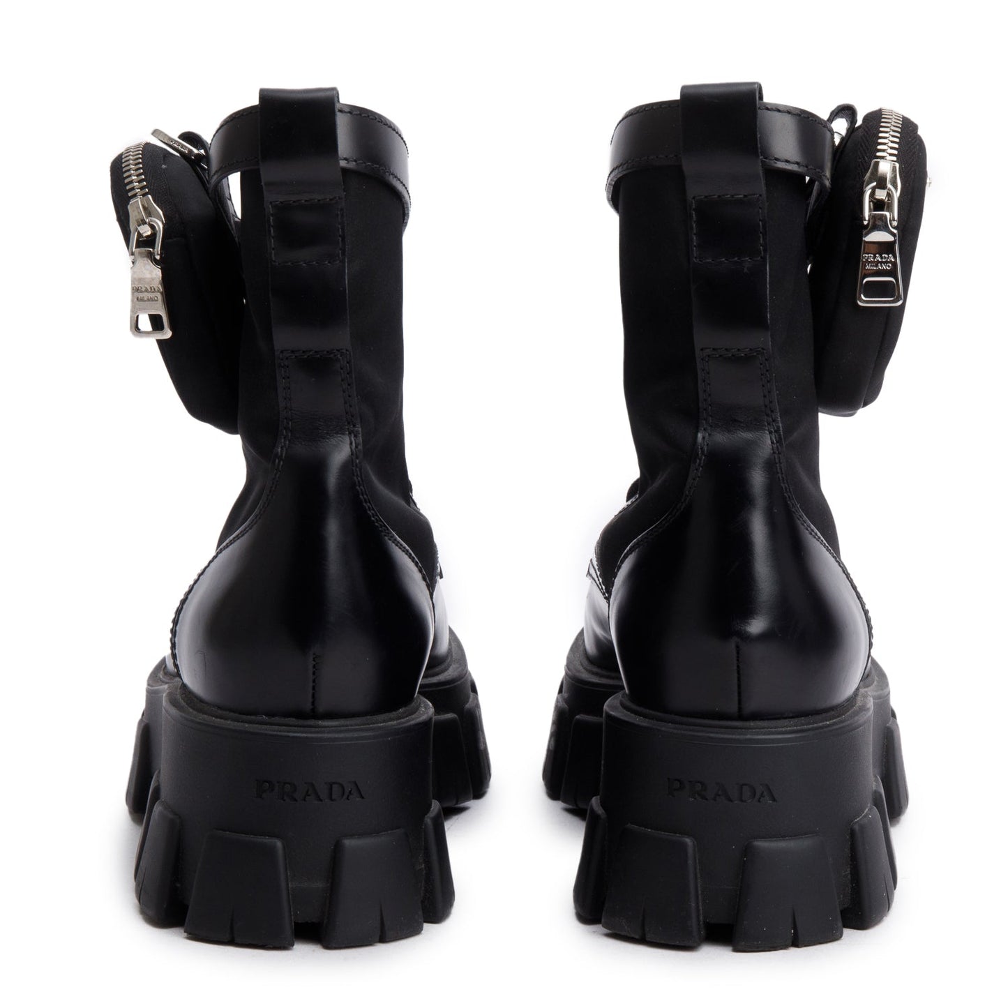 Prada Black Monolith Leather and Re-Nylon Boots with Pouch, Men’s Size 40.5