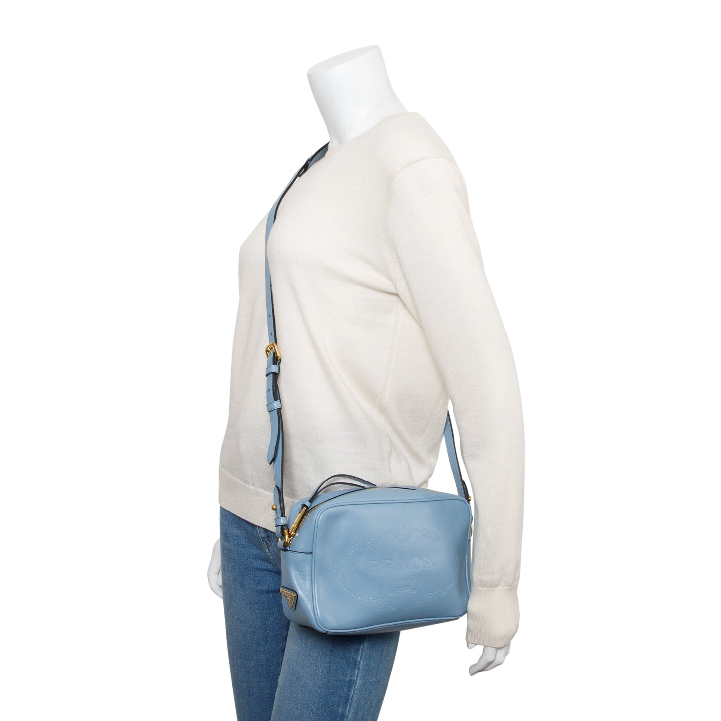 Prada Astrale Glace Calf Leather Logo Camera Crossbody Bag