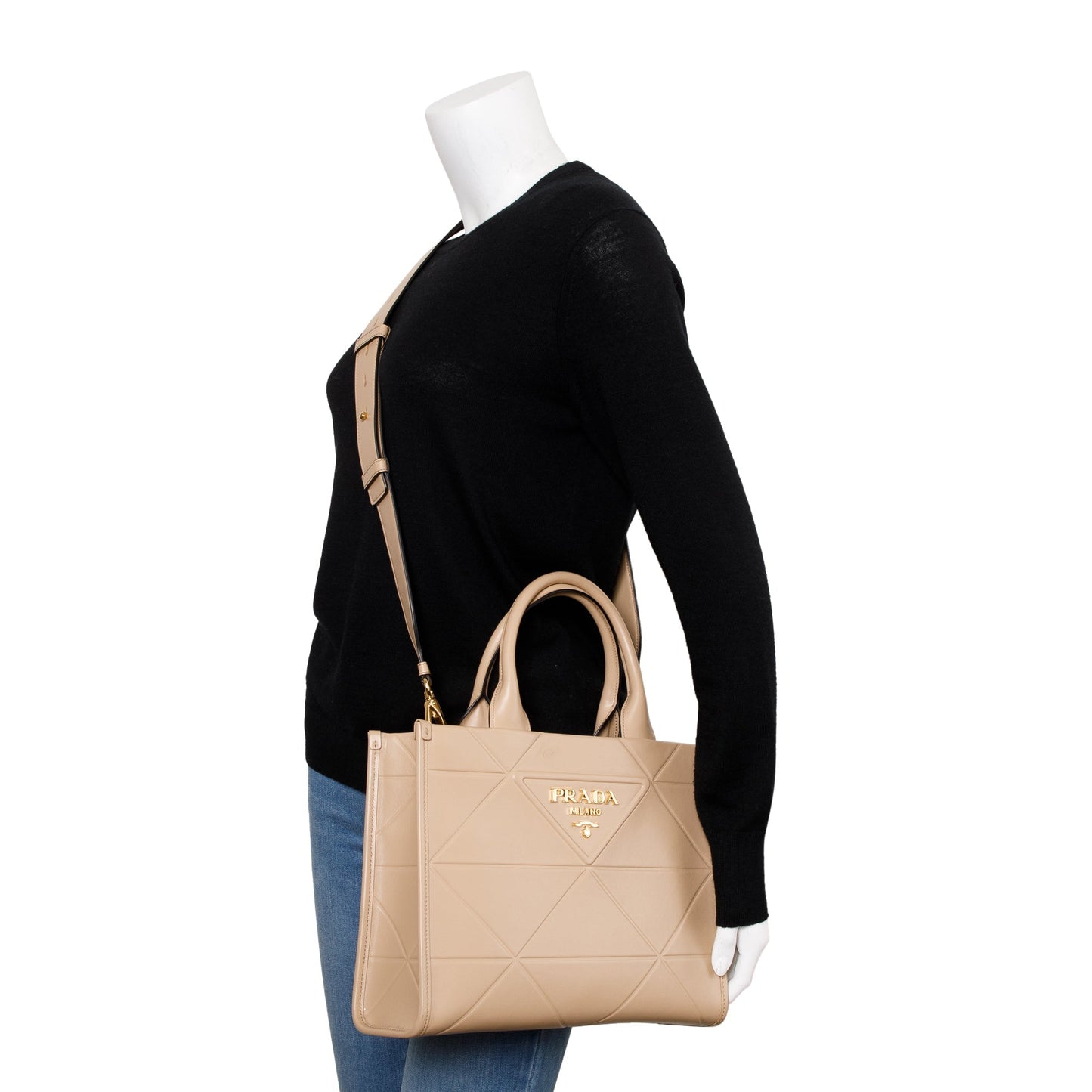 Prada Beige Leather Small Symbole Tote Bag