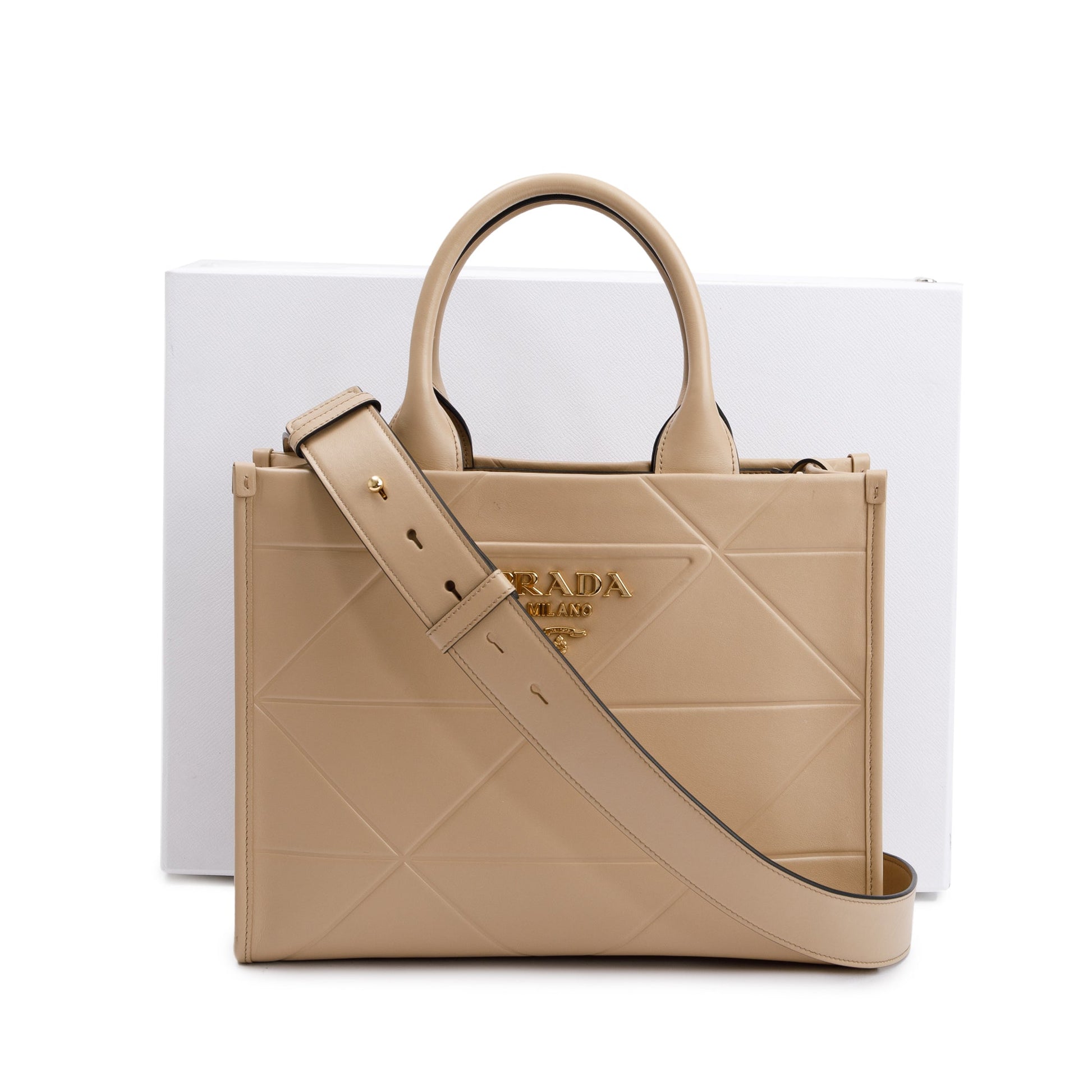 Prada Beige Leather Small Symbole Tote Bag