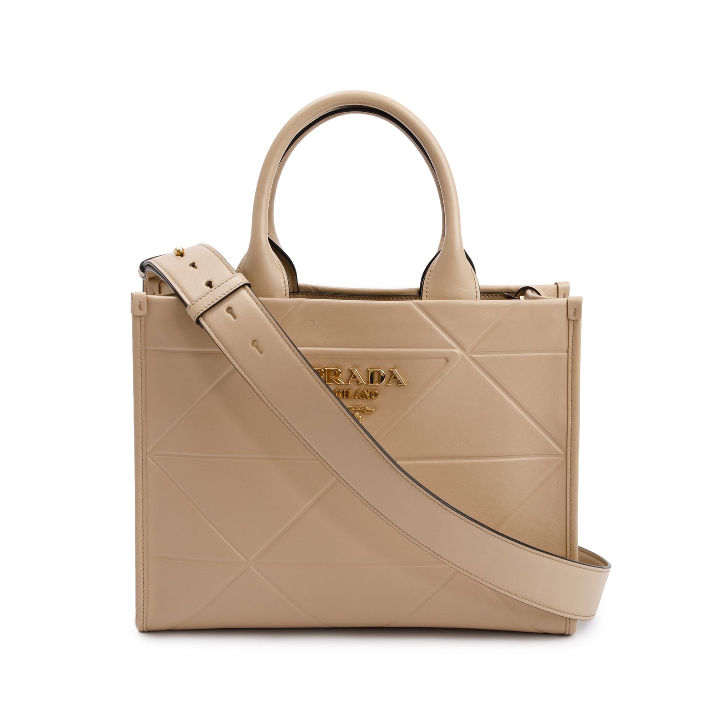 Prada Beige Leather Small Symbole Tote Bag
