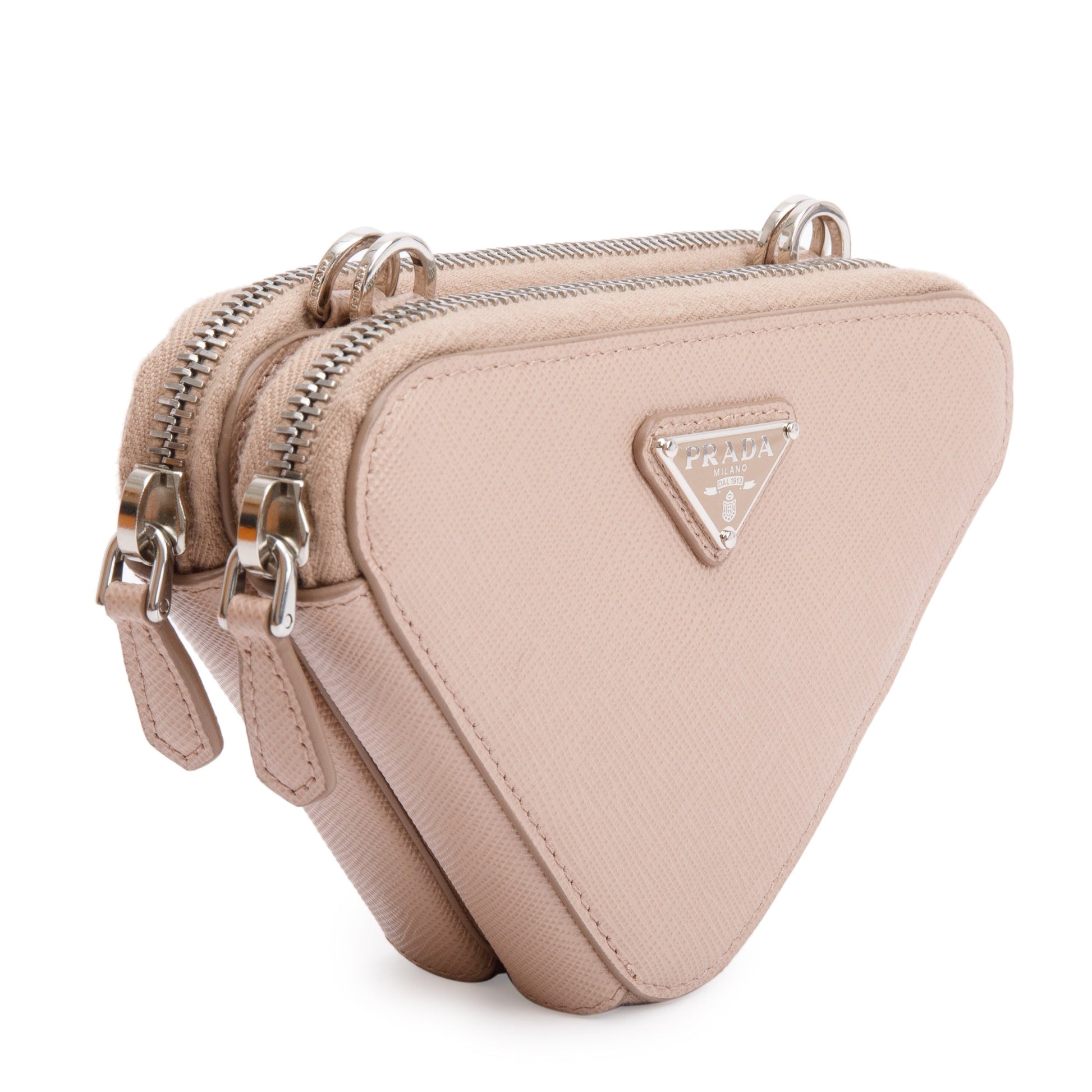 Prada Beige Saffiano Leather Mini Triangle Crossbody Bag