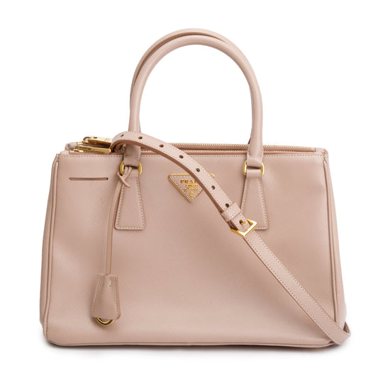 Prada Beige Saffiano Leather Small Double Zip Galleria Tote