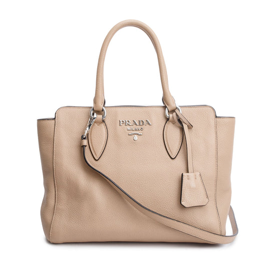 Prada Beige Vitello Phenix Two-Way Zip Tote