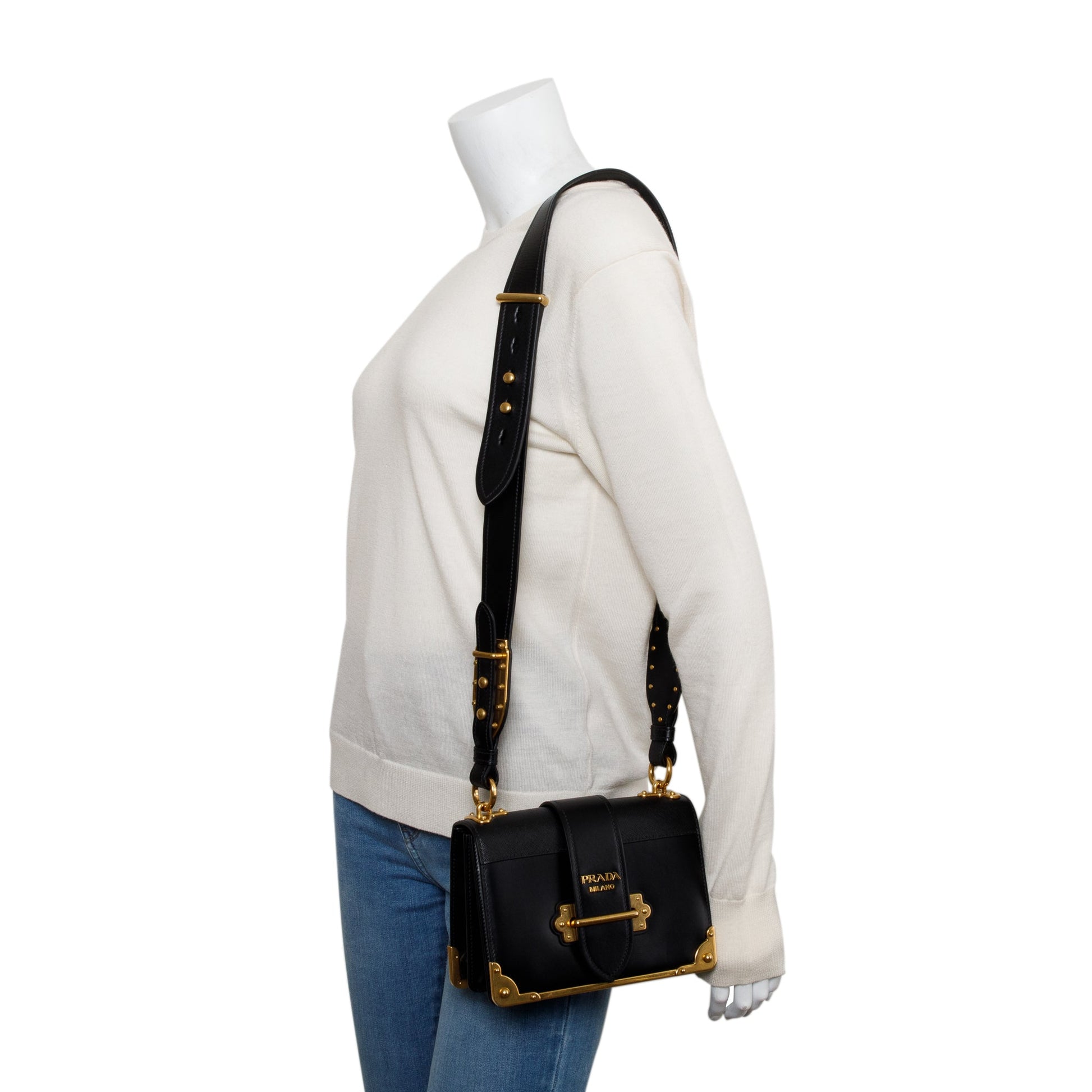 Prada Black City Calf Saffiano Cahier Bag