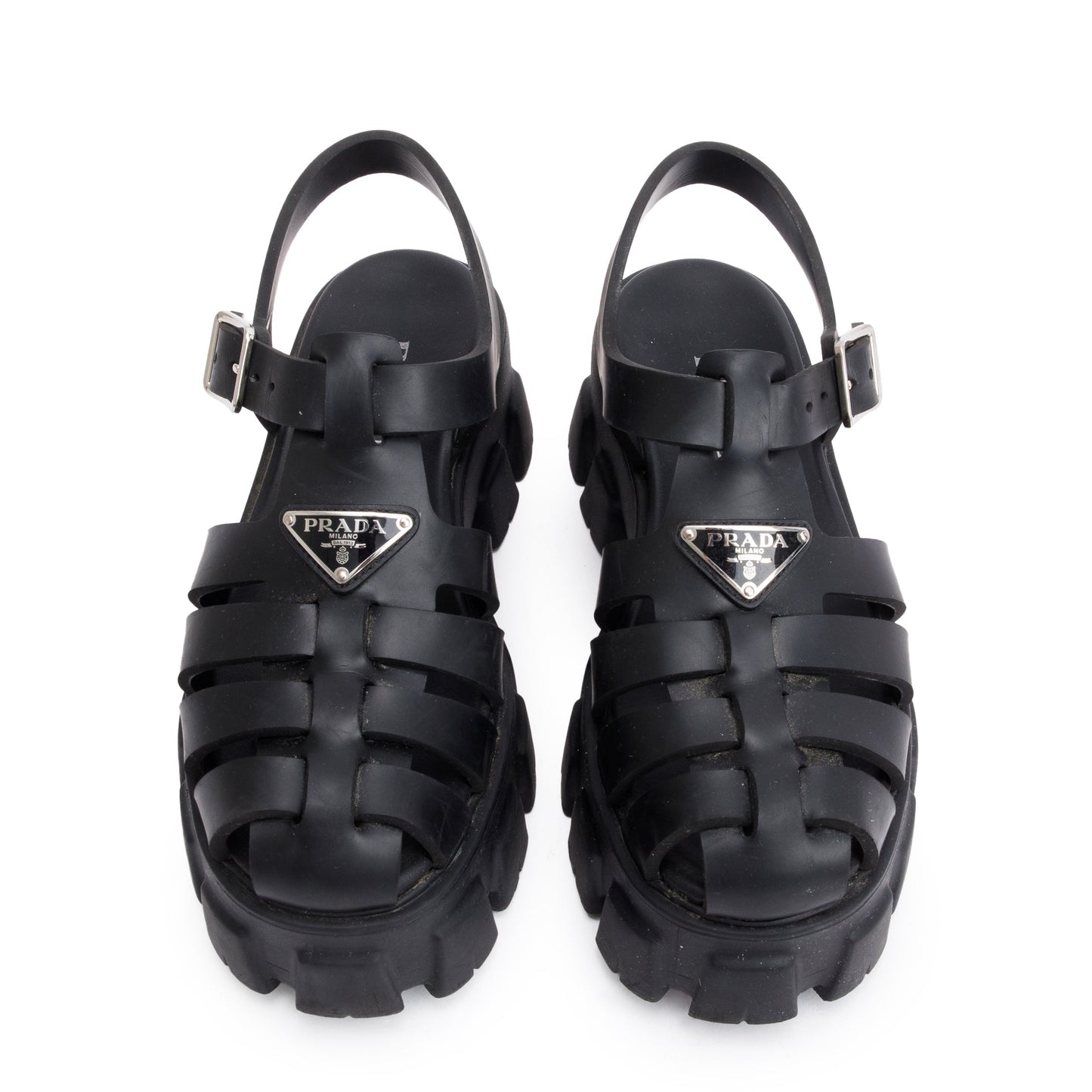 Prada Black Foam Rubber Monolith Sling Back Sandals, Size 38